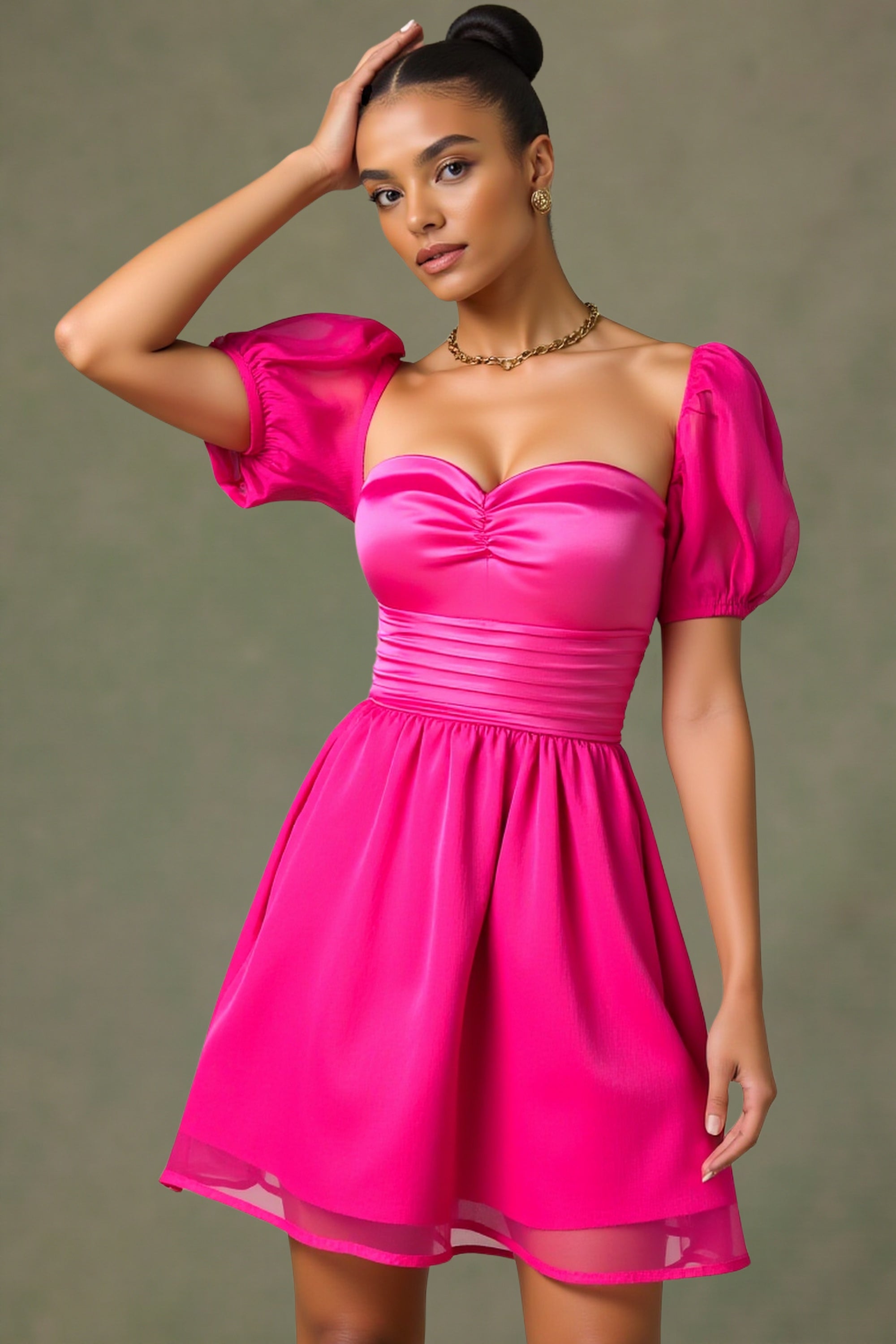Sweetheart Neckline Satin Top Mini Dress Dark Navy