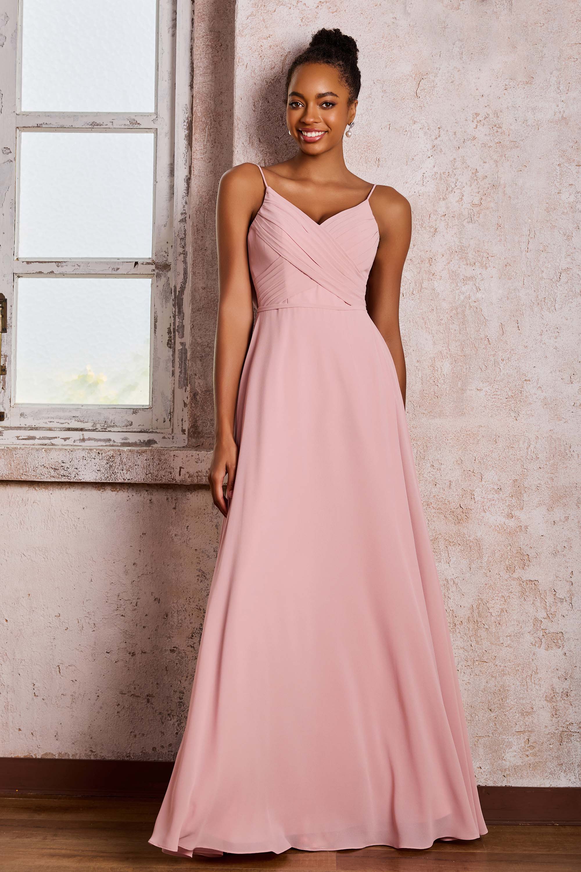 Cross Pleated Bodice Short Chiffon Dresses Dusty Rose