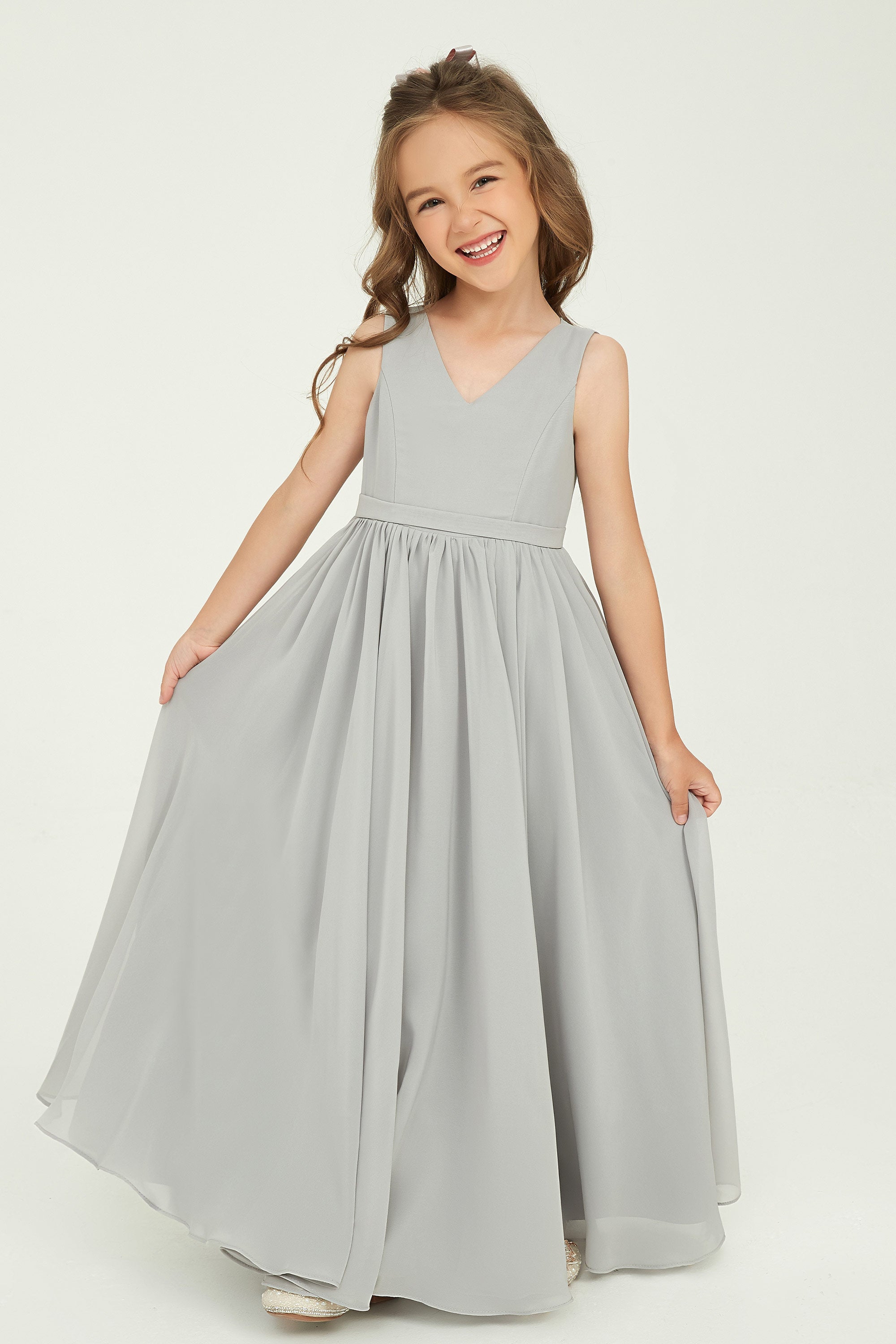 Sleeveless Floor-length Junior Bridesmaid Dresses Brown
