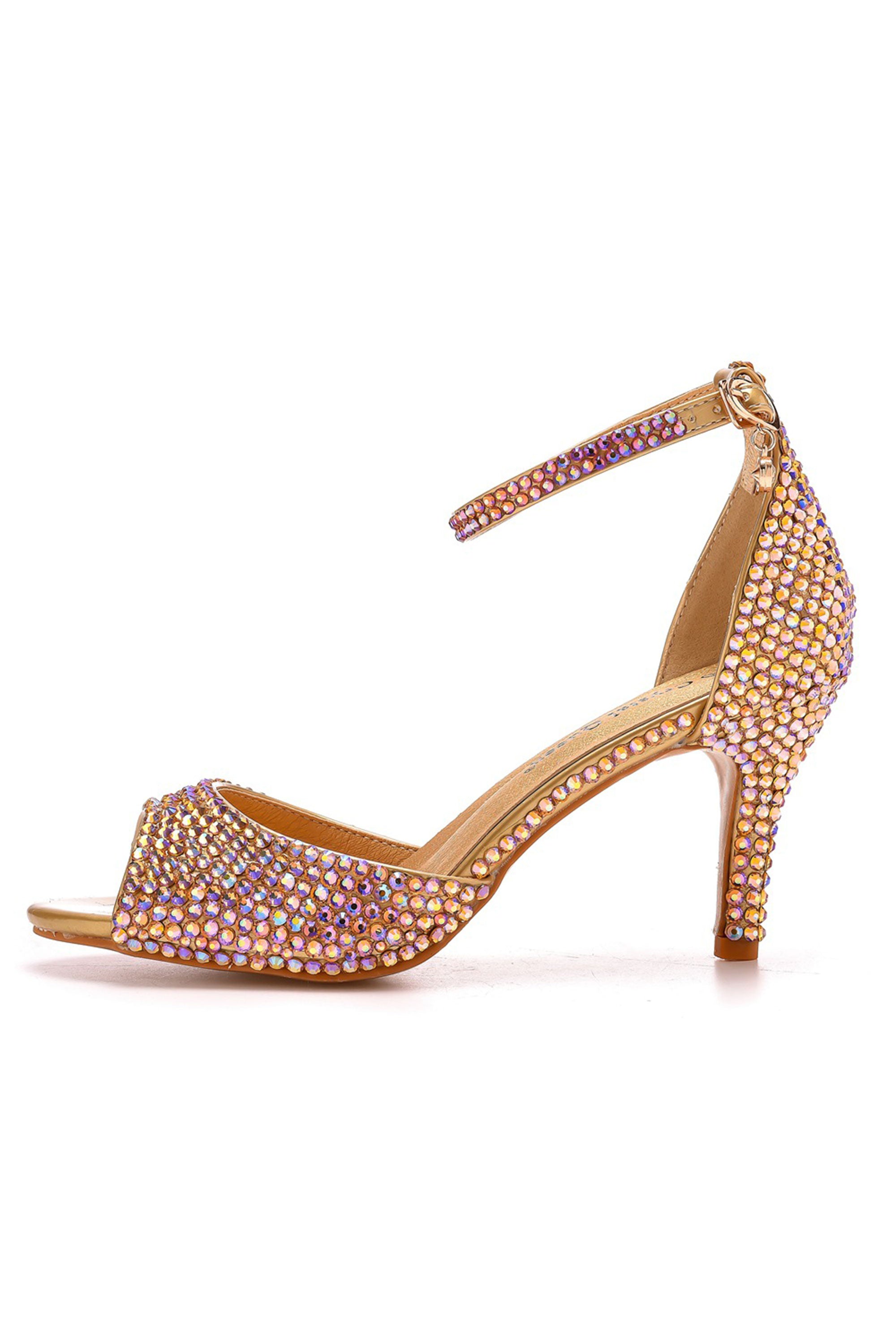 Pink Rhinestones Peep Toe Platform Stiletto High Heel Pumps