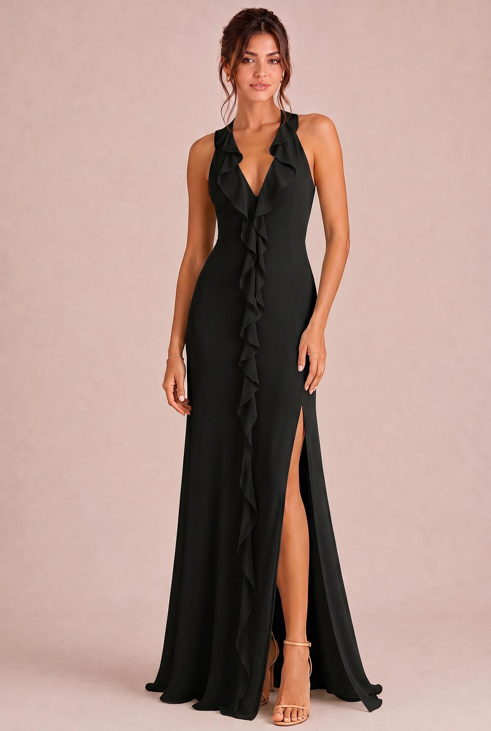 Ruffle Halter Bridesmaid Dress