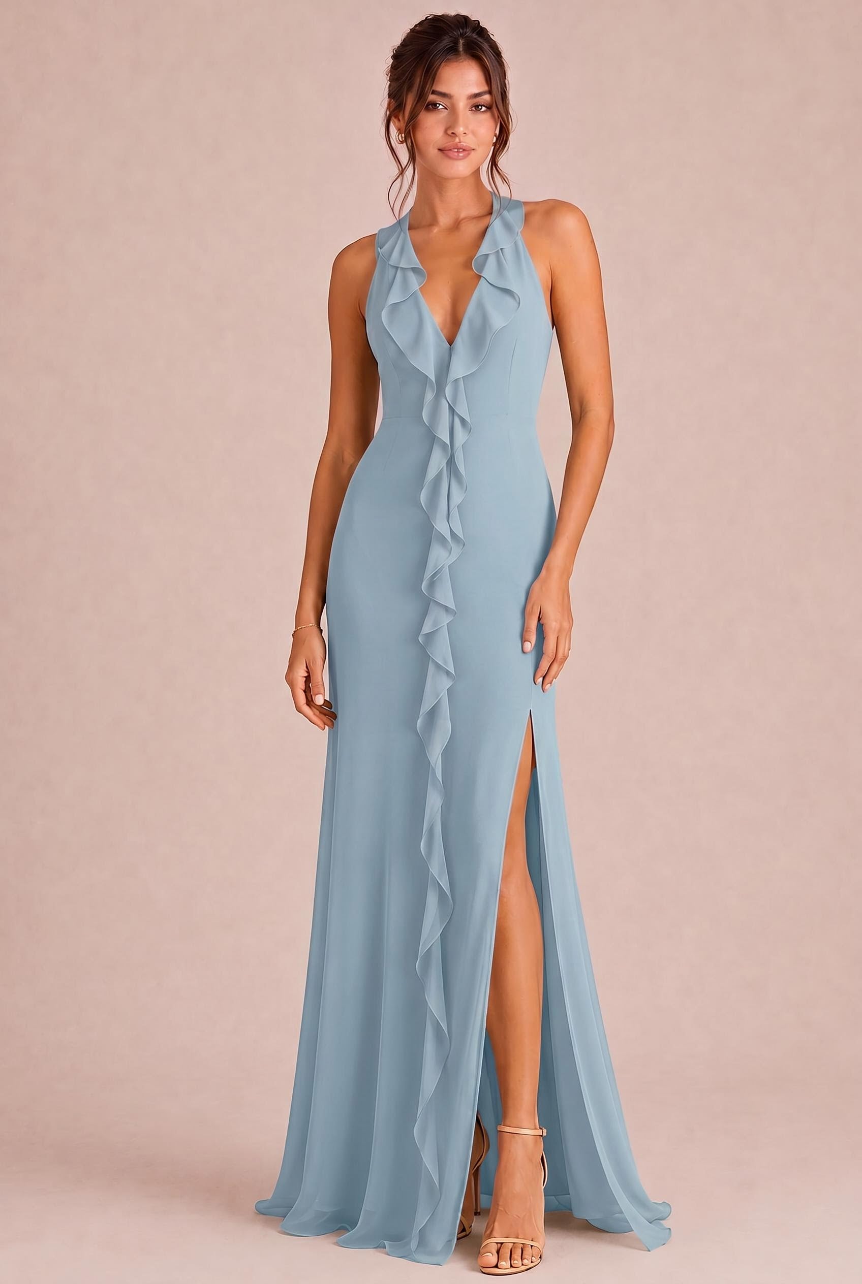Ruffle Halter Bridesmaid Dress