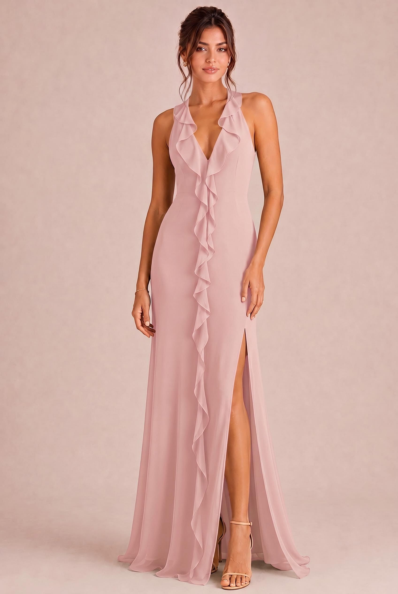 Ruffle Halter Bridesmaid Dress