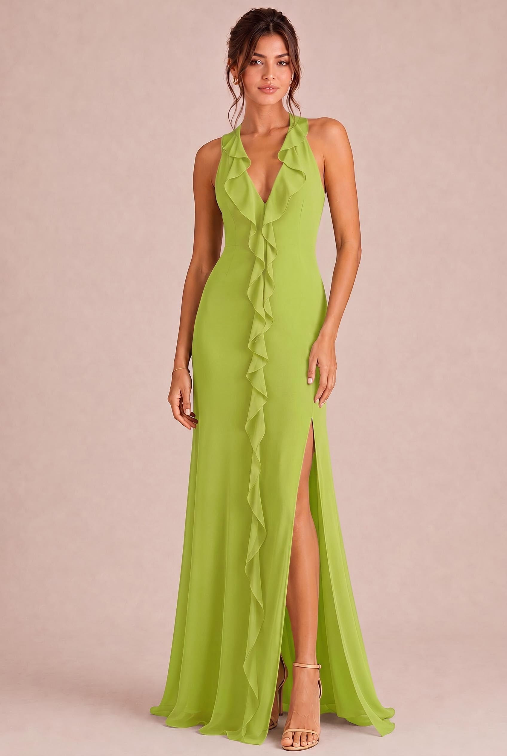 Ruffle Halter Bridesmaid Dress