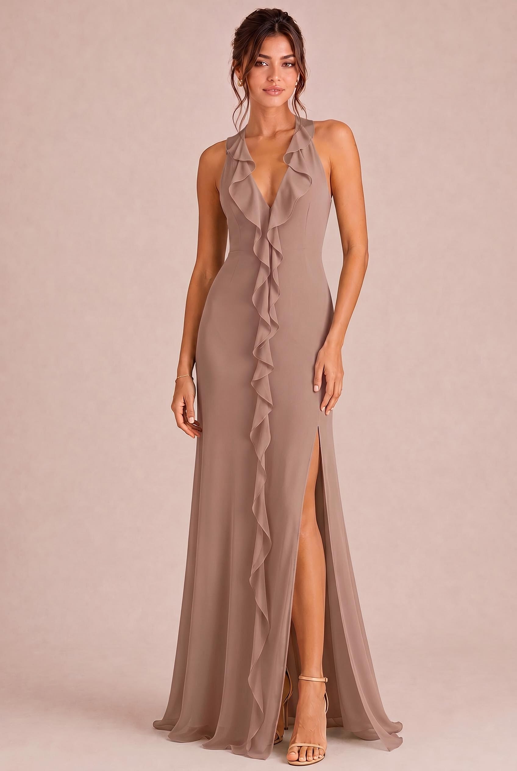 Ruffle Halter Bridesmaid Dress