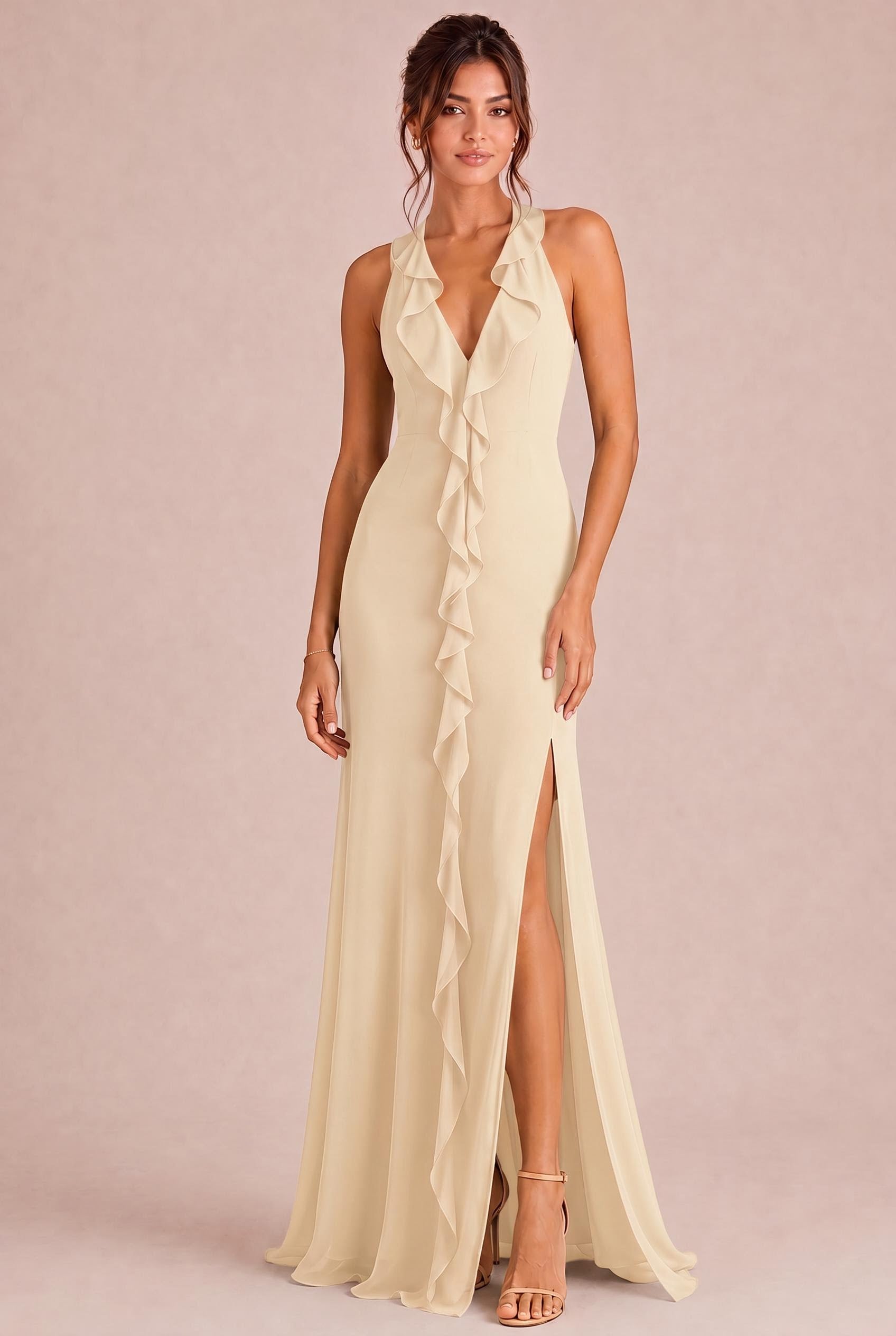 Ruffle Halter Bridesmaid Dress