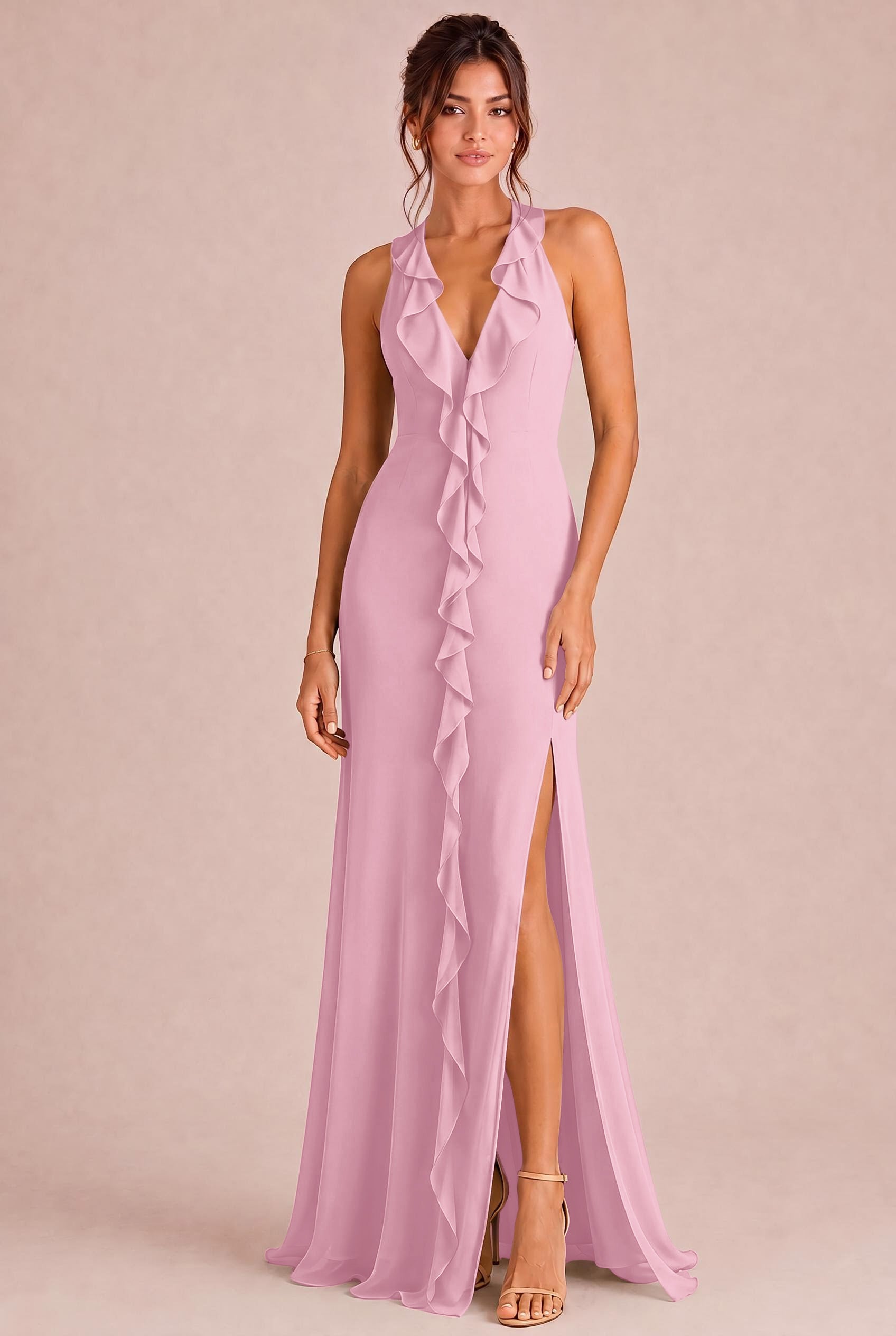 Ruffle Halter Bridesmaid Dress