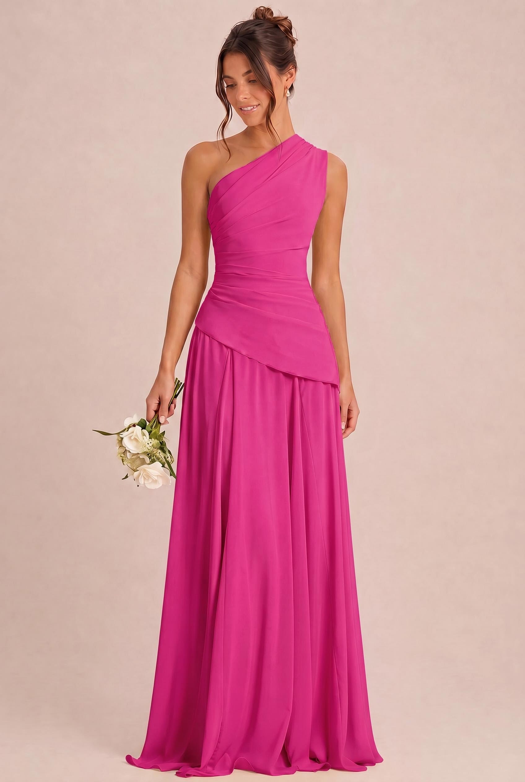 One Shoulder Chiffon Bridesmaid Dress