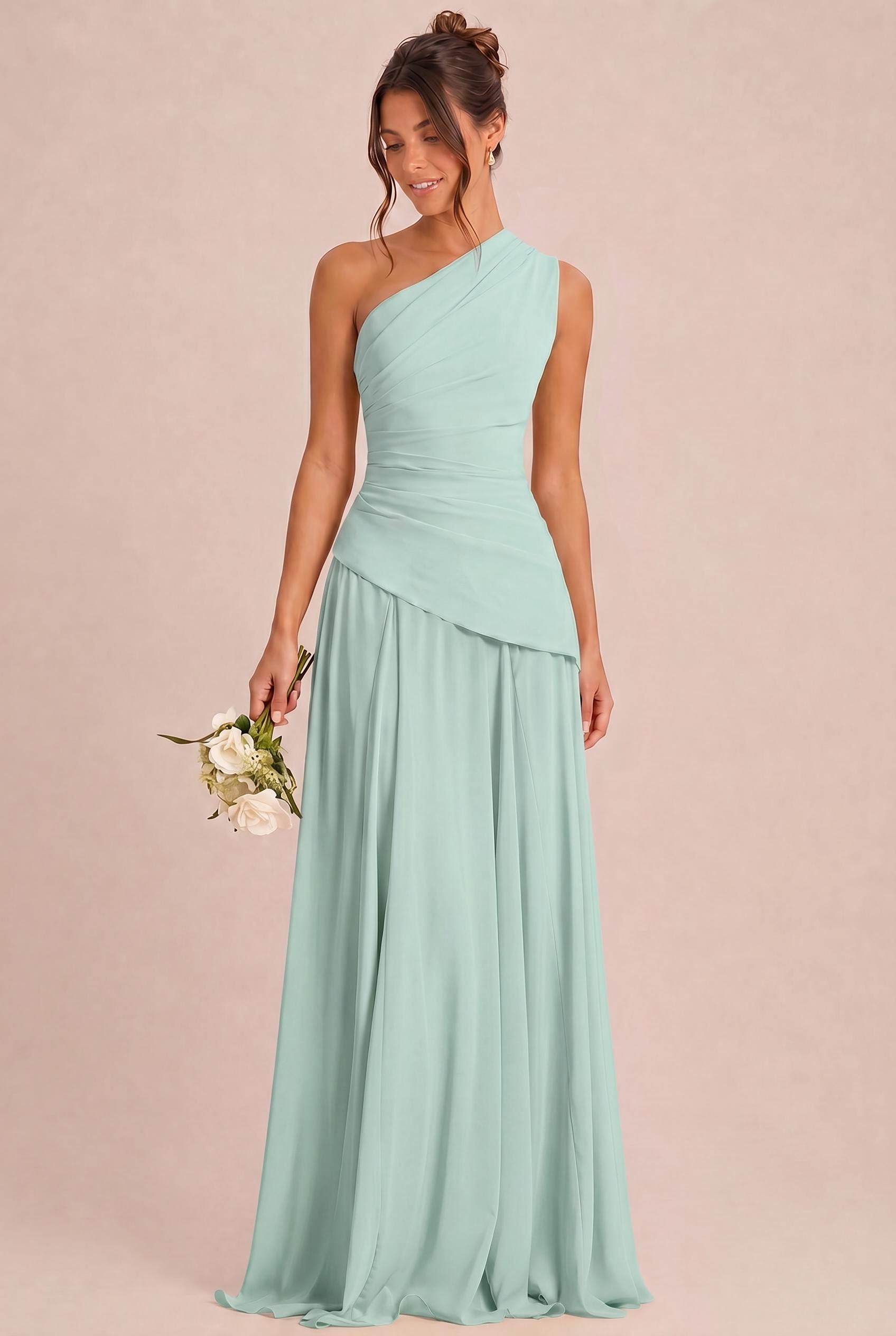 mint green one shoulder bridesmaid dresses Mint Green Bridesmaid Dress,One Shoulder Chiffon Bridesmaid Dress,Long Bridesmaid Dress,BD00005, US16W / Burgundy