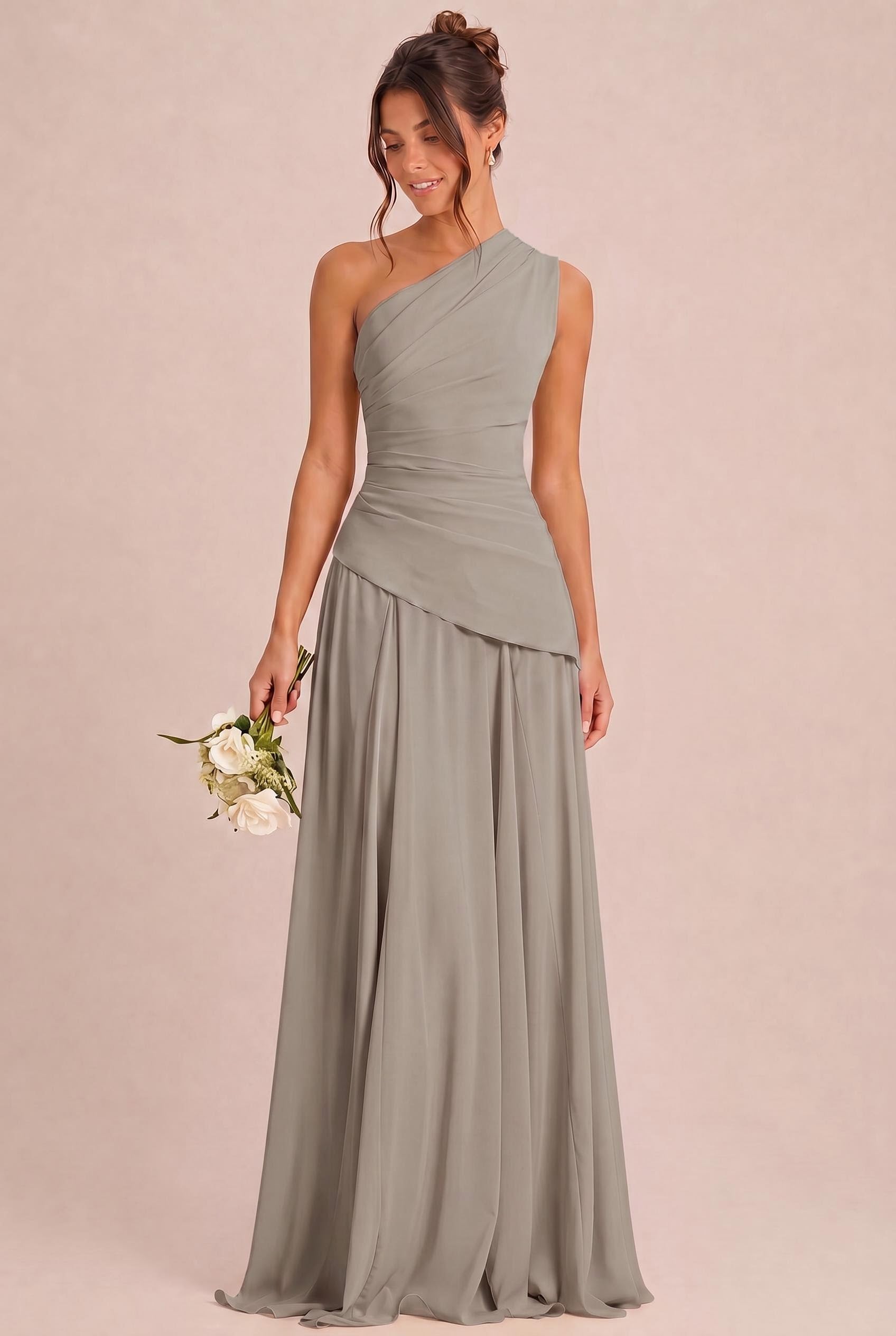 One Shoulder Chiffon Bridesmaid Dress