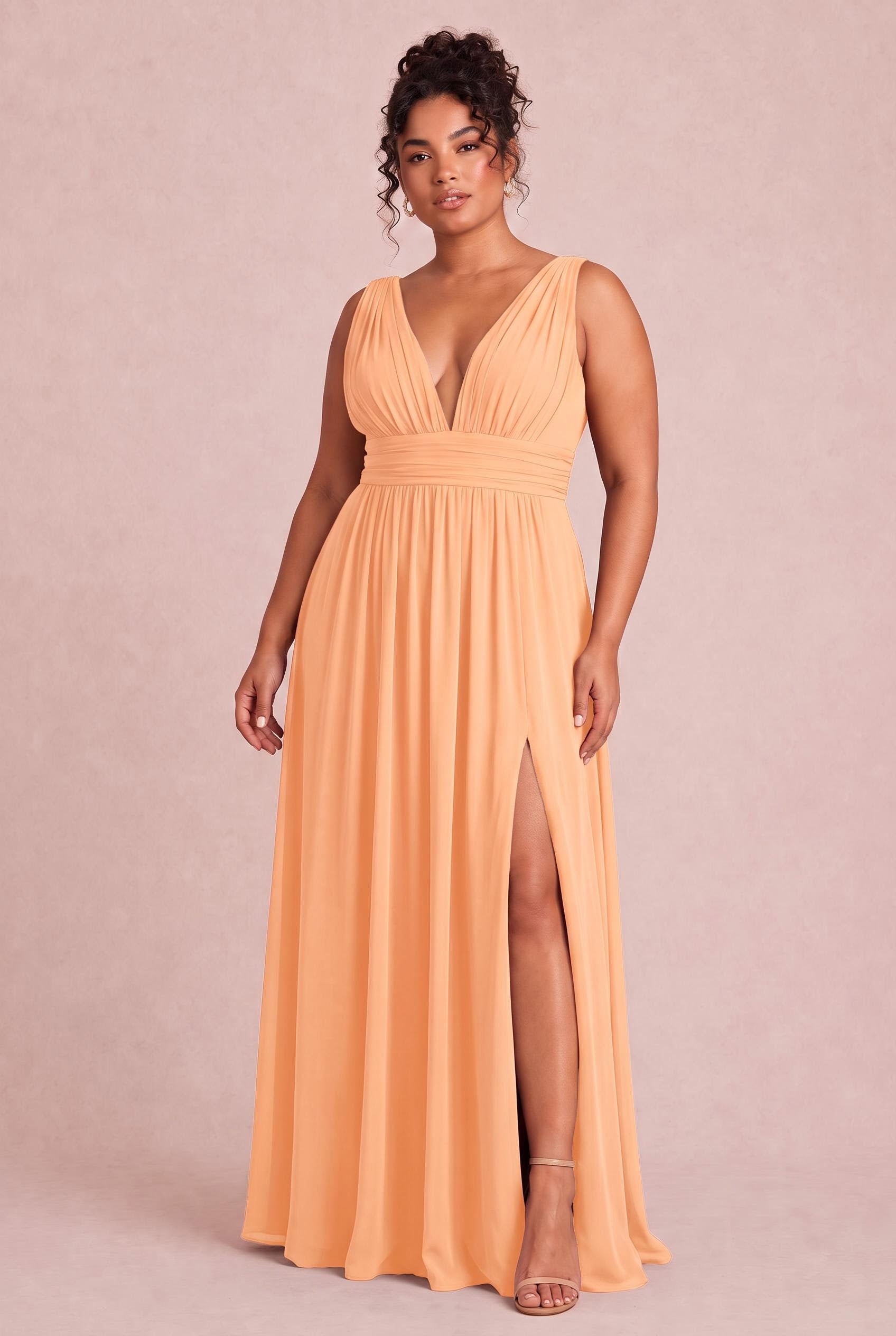 peach formal dress plus size A-Line Bridesmaid Silk Burnout