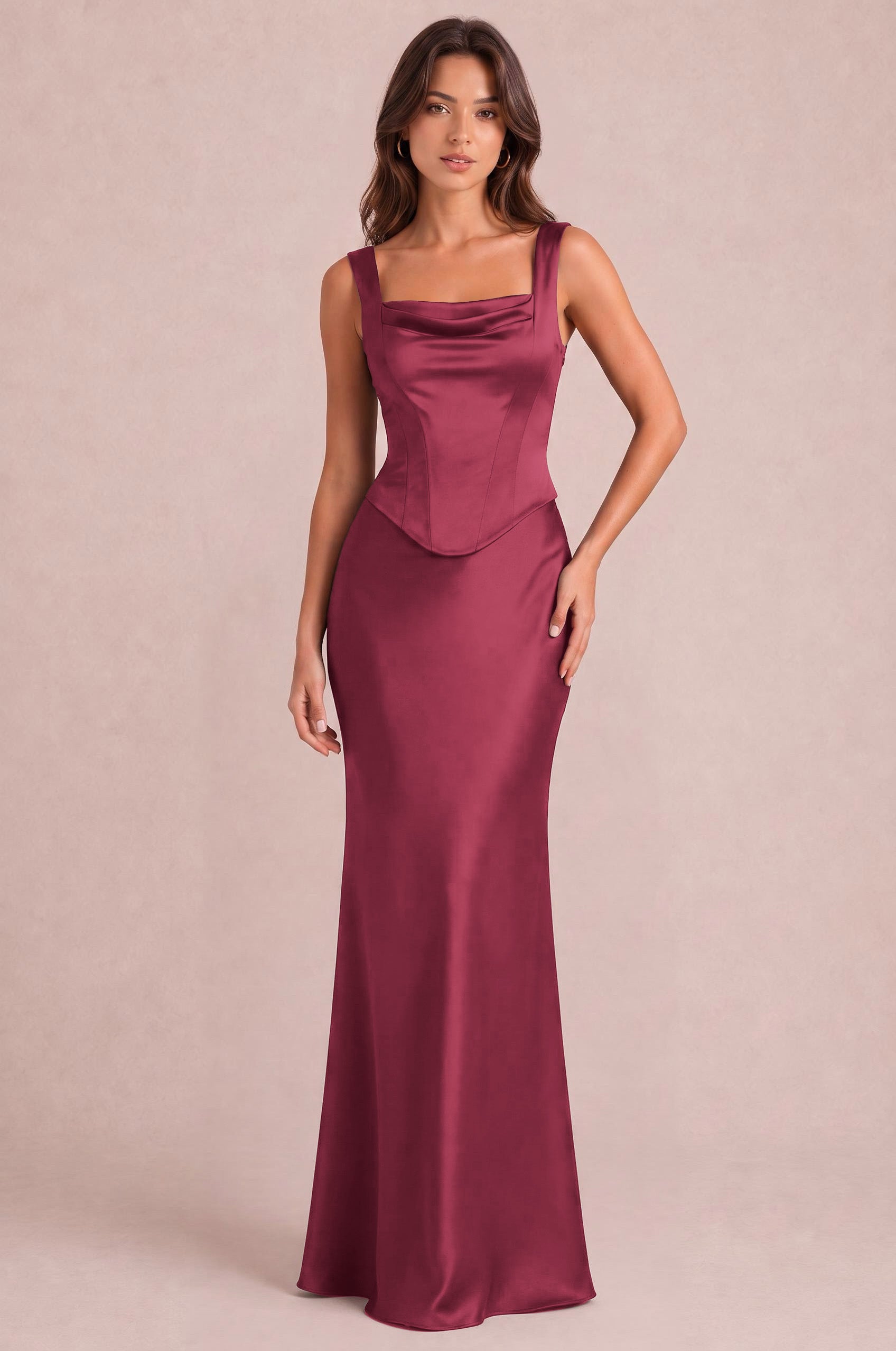 Matte Satin Sheath Corset Bridesmaid Dress