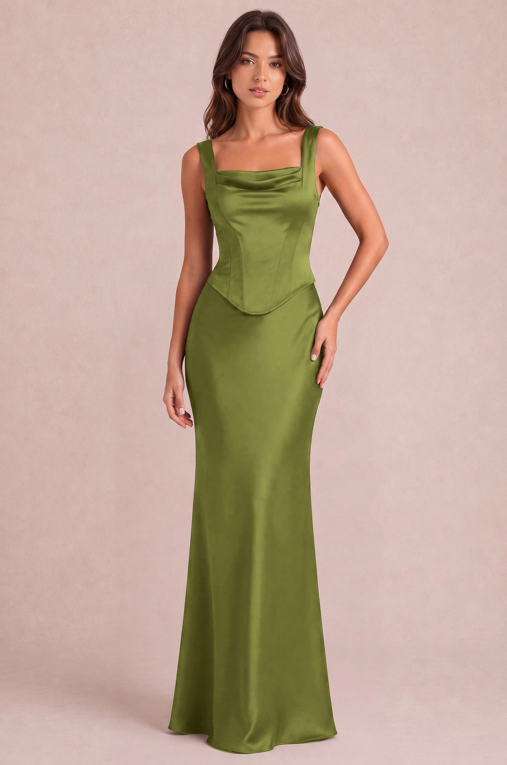 Matte Satin Sheath Corset Bridesmaid Dress
