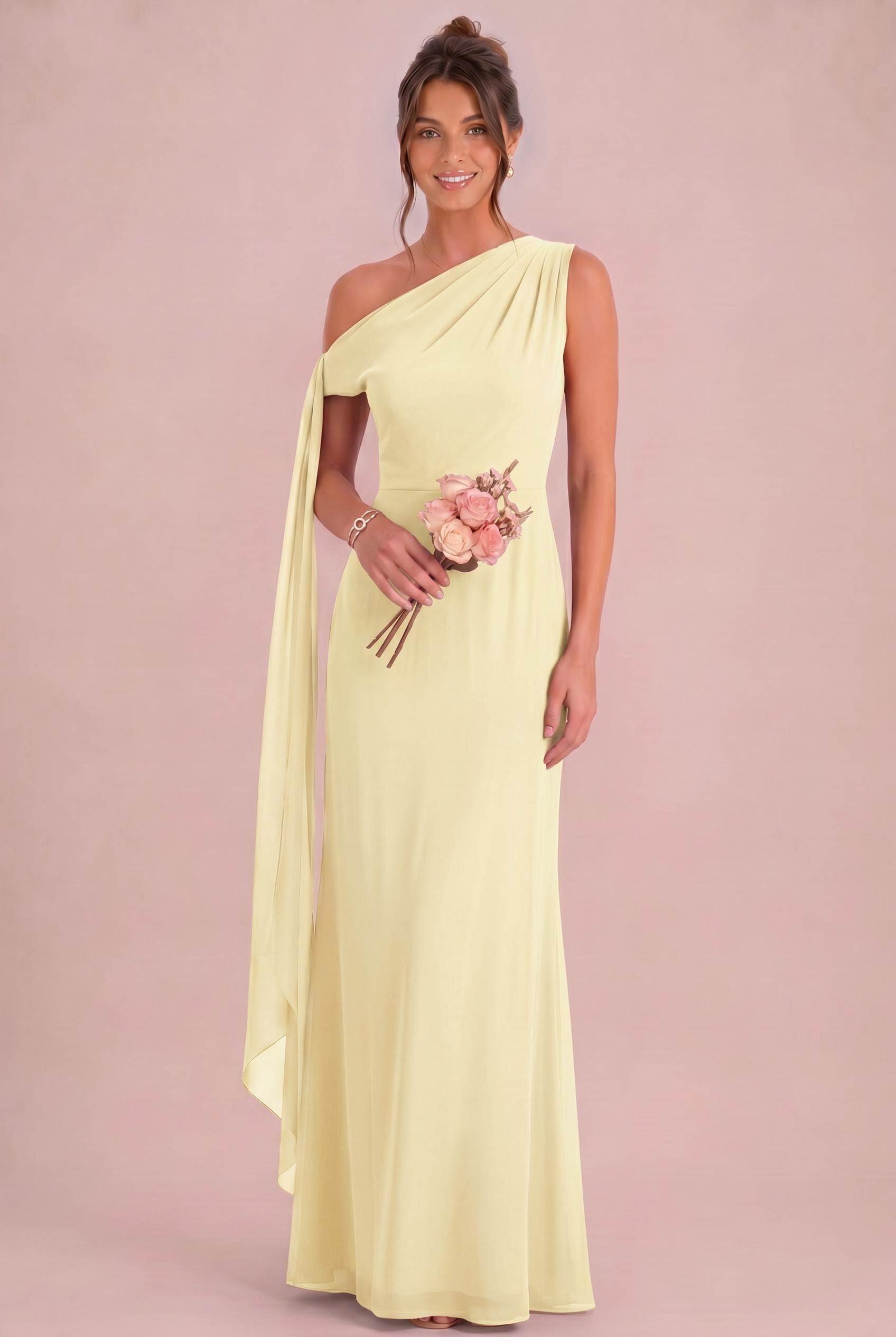 One Shoulder Chiffon Bridesmaid Dress