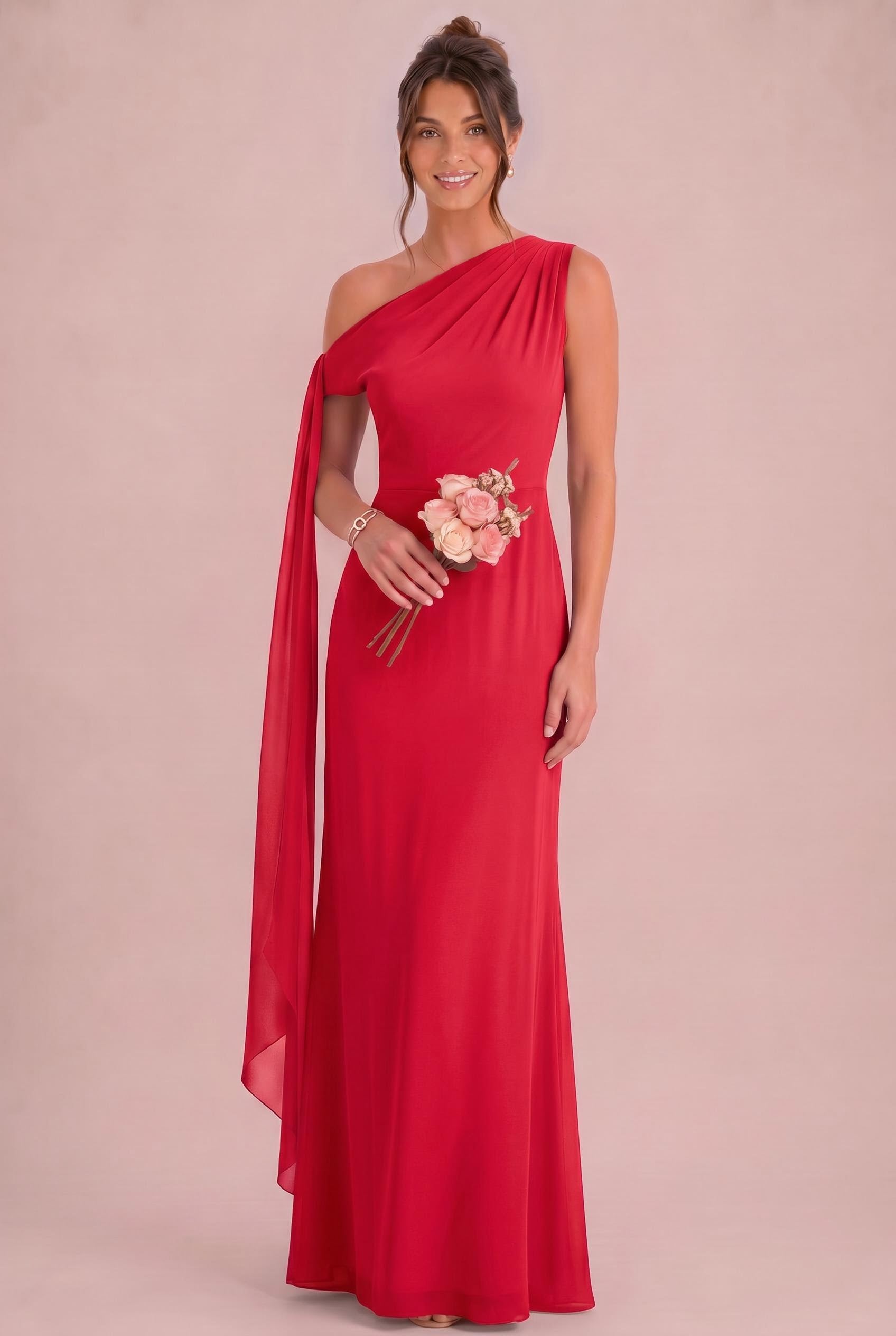 One Shoulder Chiffon Bridesmaid Dress