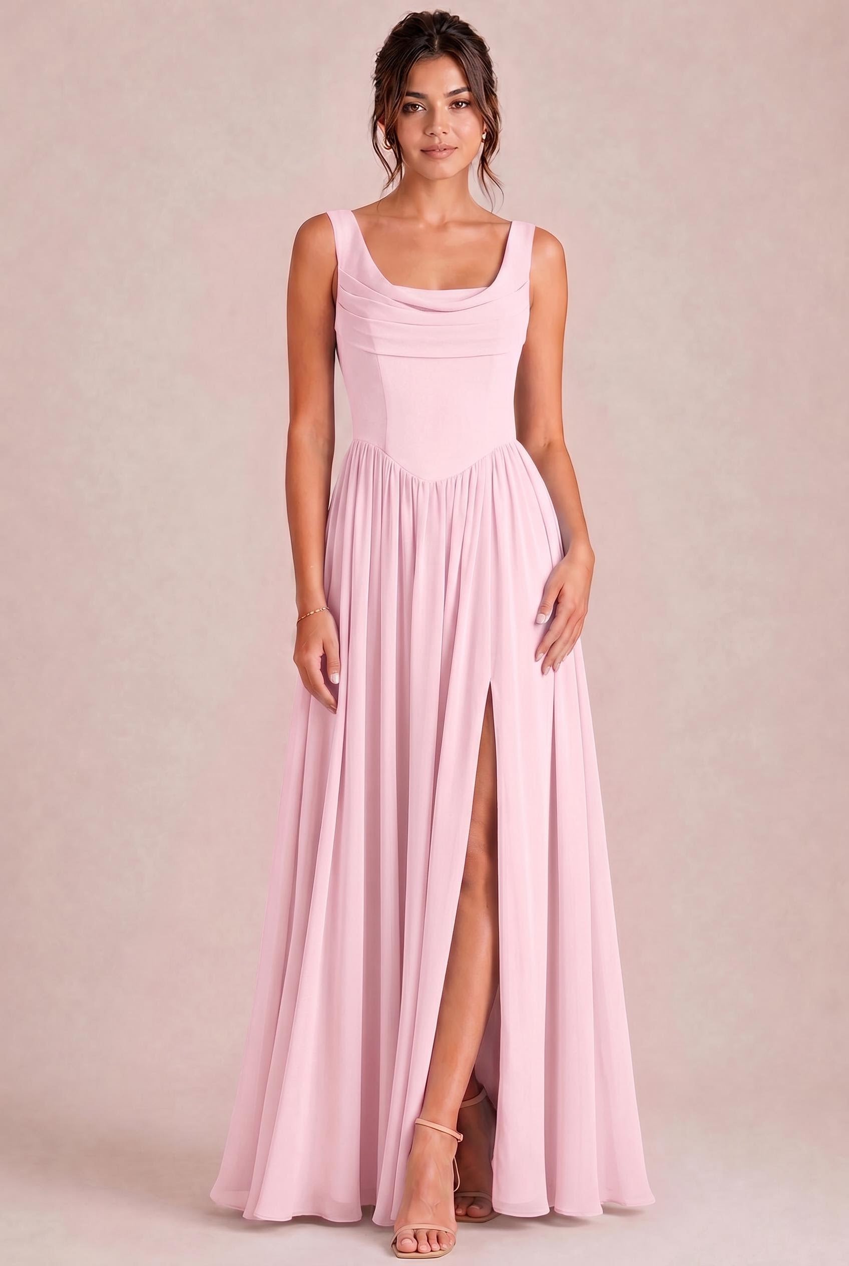 Cowl Neck Chiffon Bridesmaid Dress