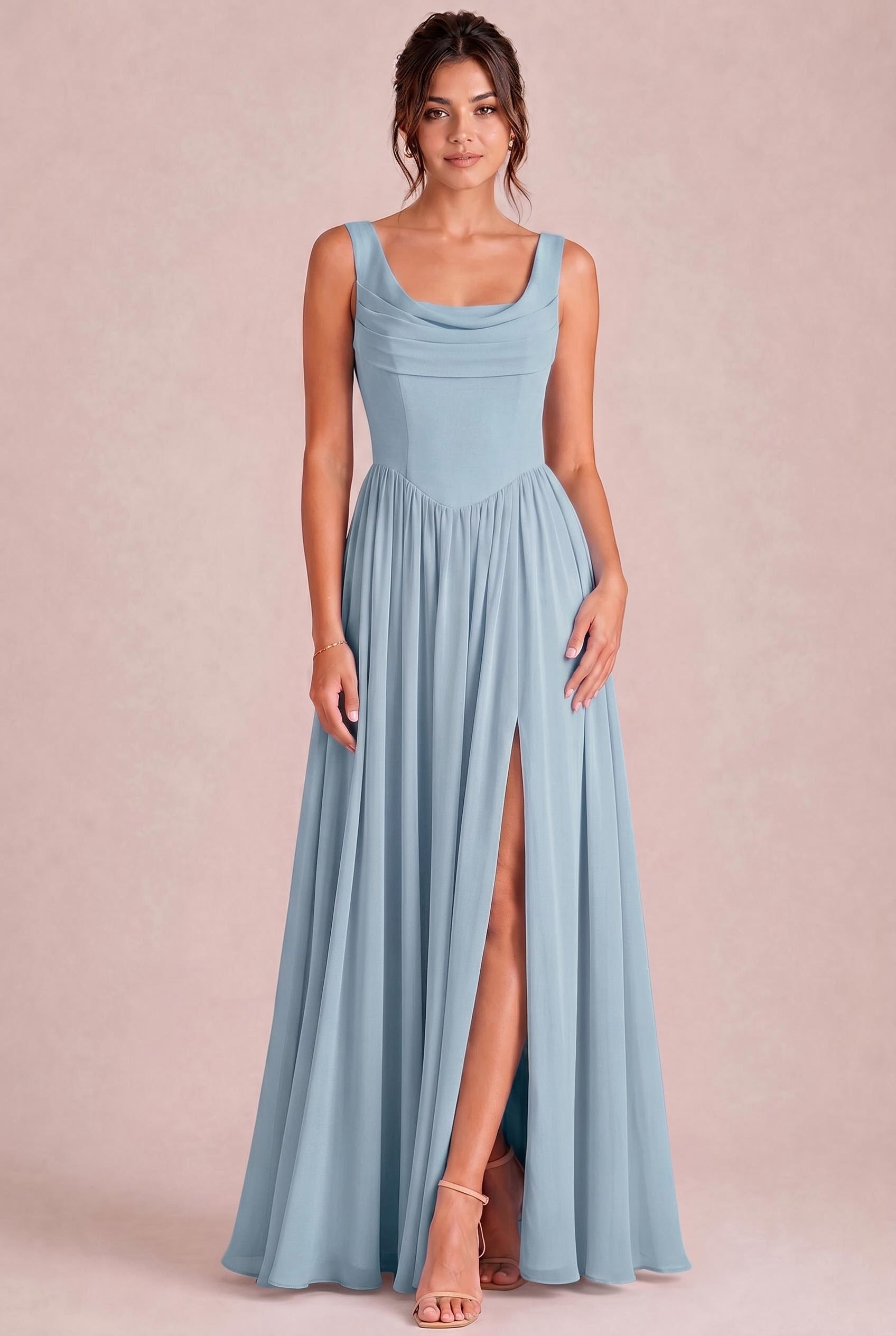 Cowl Neck Chiffon Bridesmaid Dress