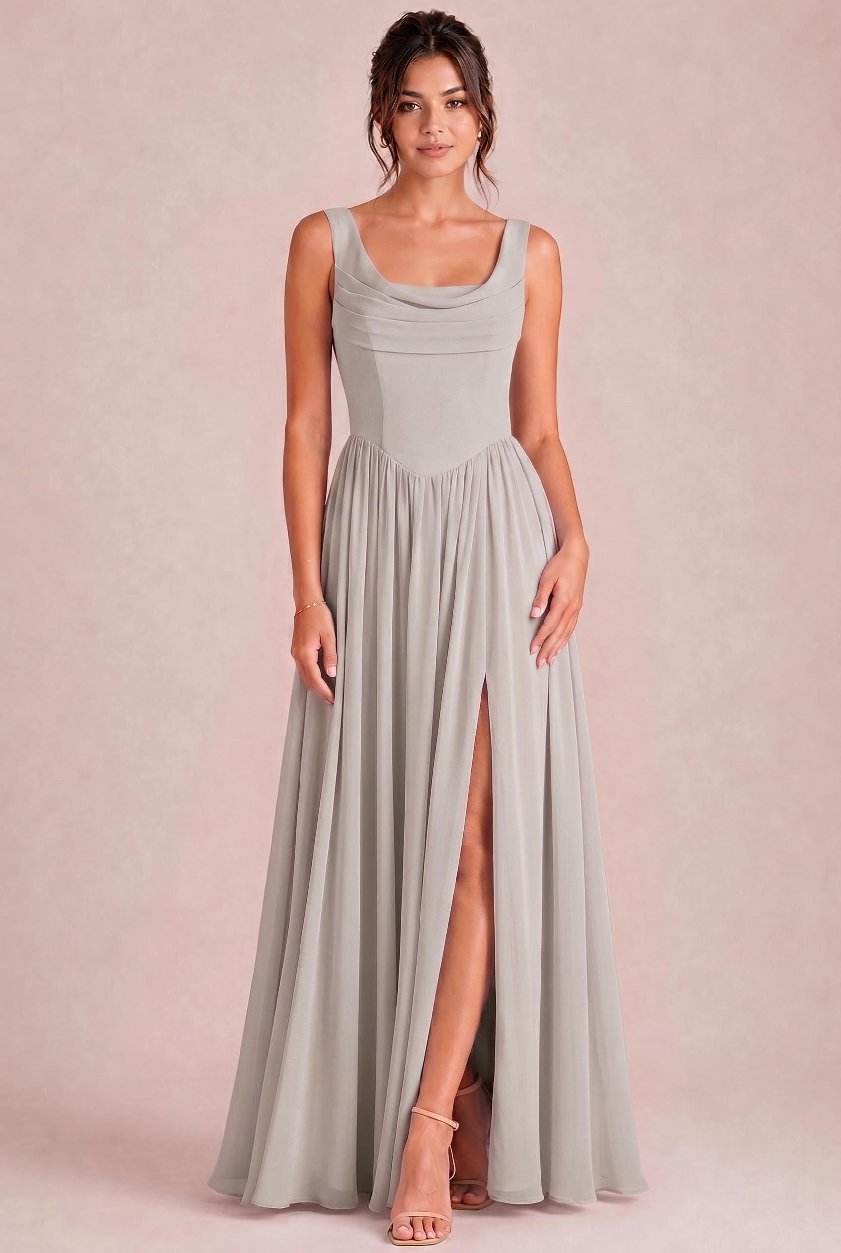 Cowl Neck Chiffon Bridesmaid Dress