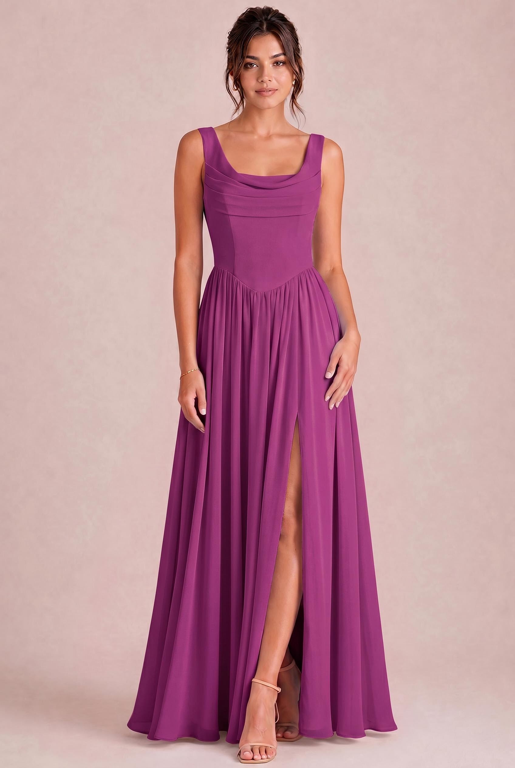 Cowl Neck Chiffon Bridesmaid Dress