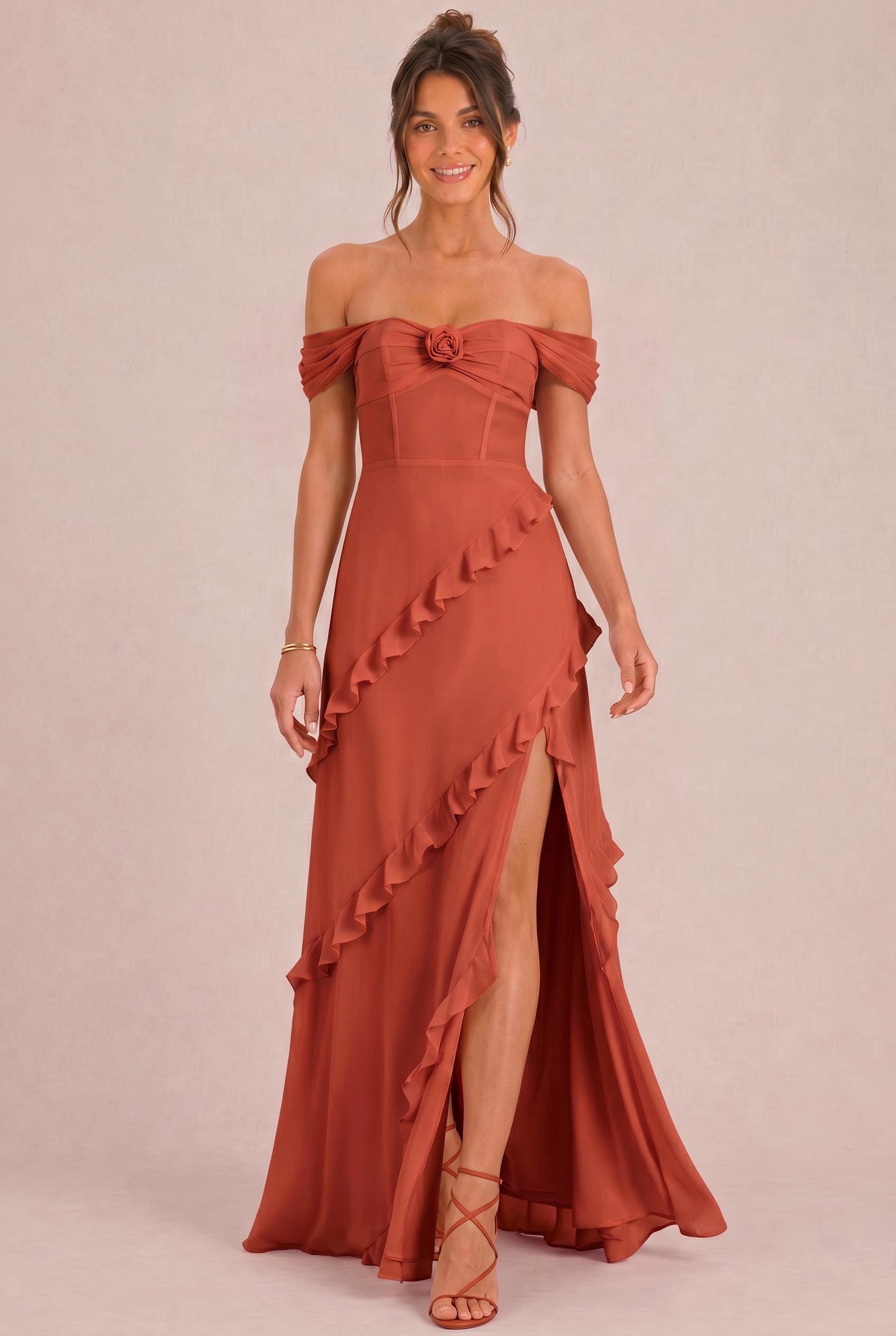 Off-the-Shoulder Chiffon Bridesmaid Dresses