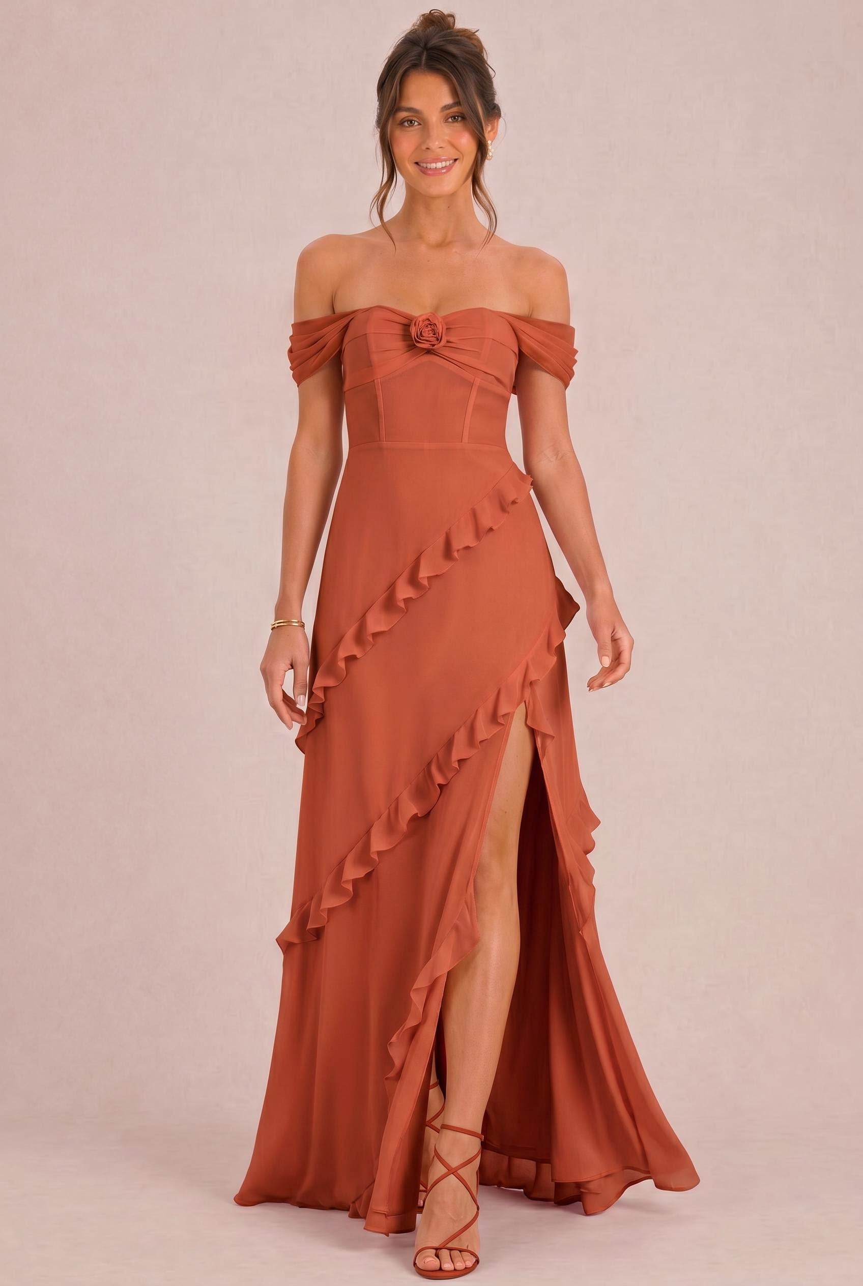 Off-the-Shoulder Chiffon Bridesmaid Dresses