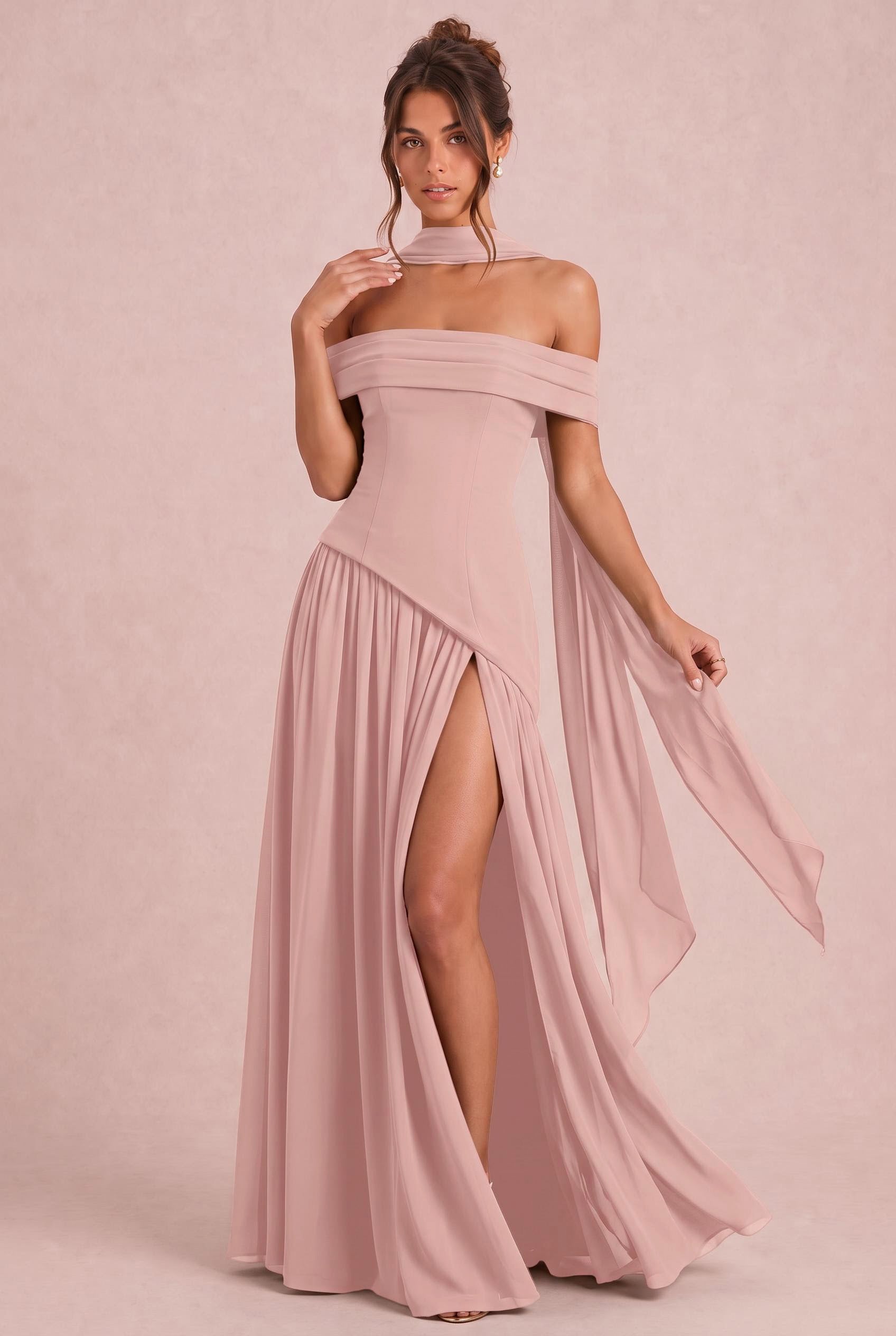 Off-the-Shoulder Chiffon Bridesmaid Dress