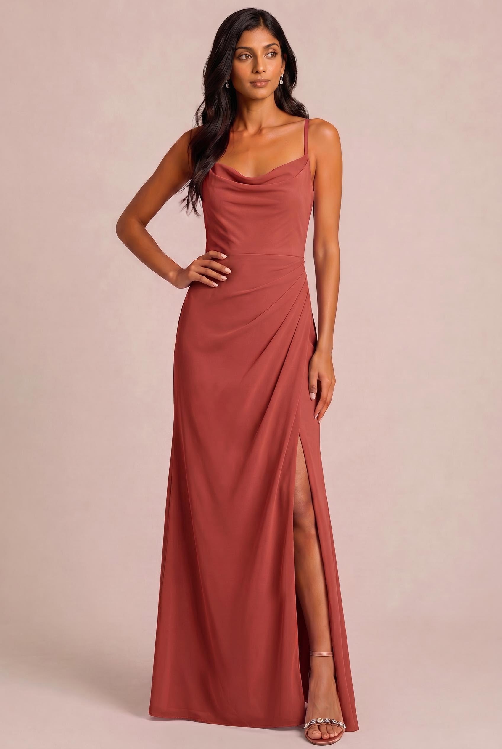 Cowl Neck Chiffon Bridesmaid Dress