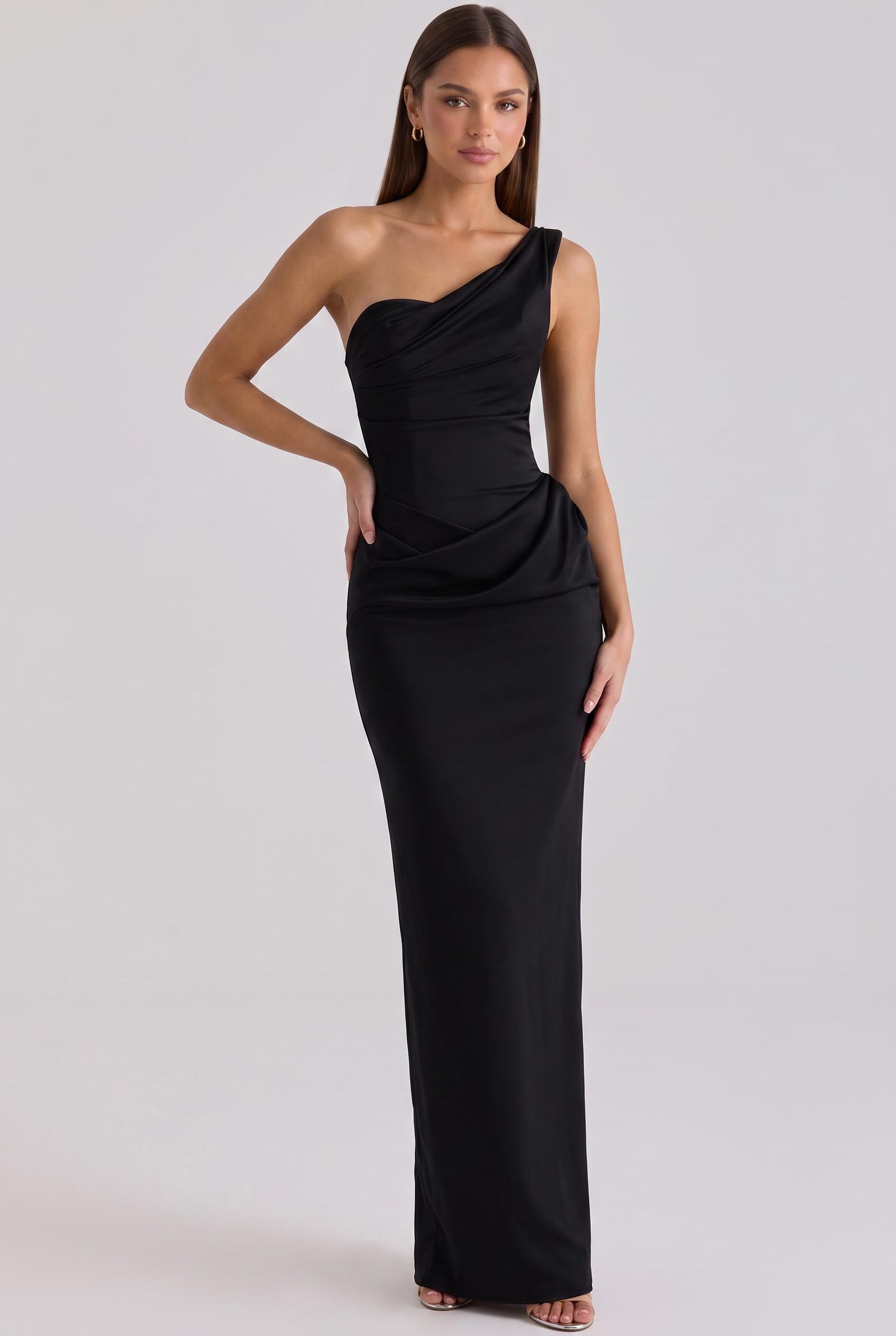 One-Shoulder Matte Satin Maxi Dress