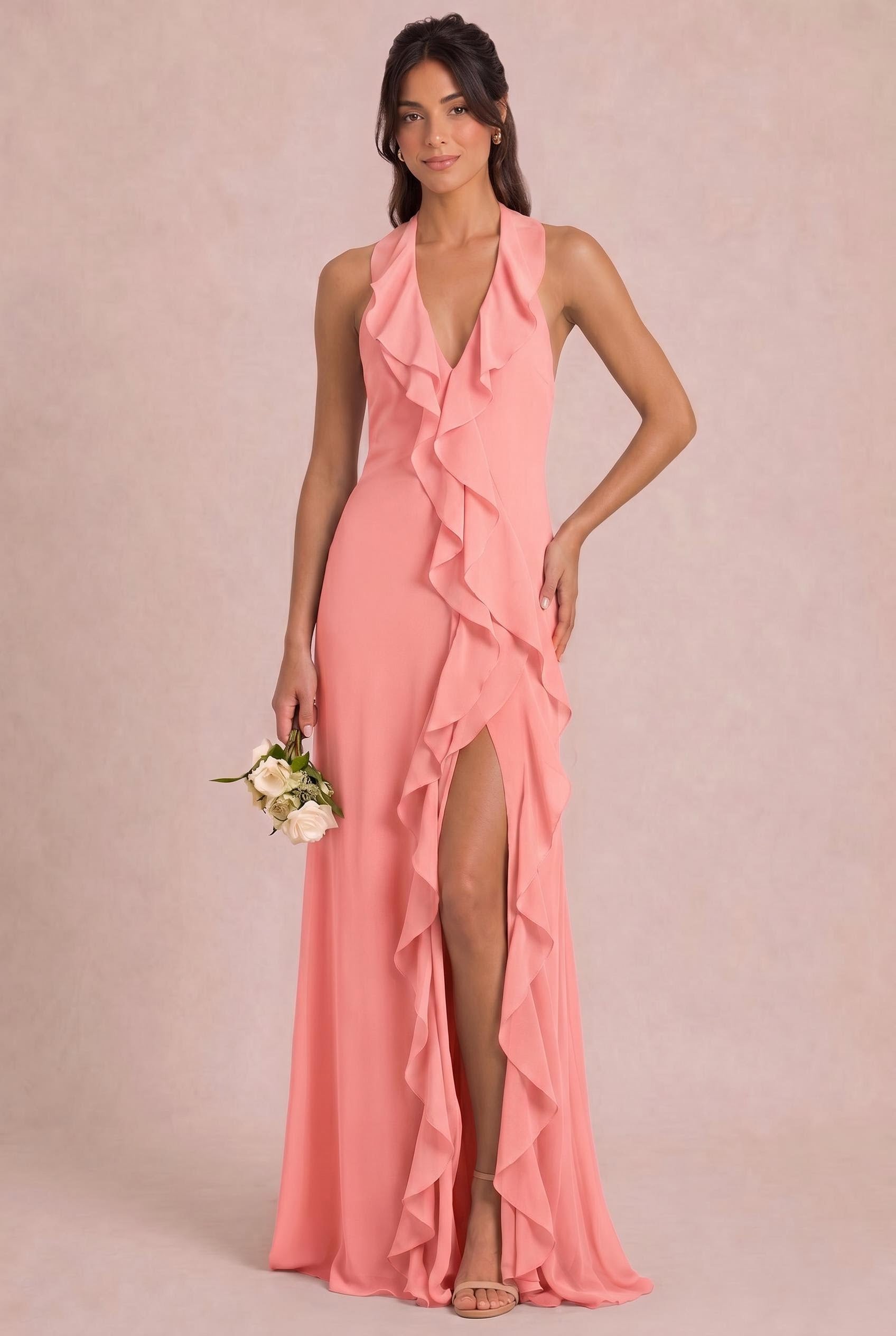 Halter Ruffle Bridesmaid Dress