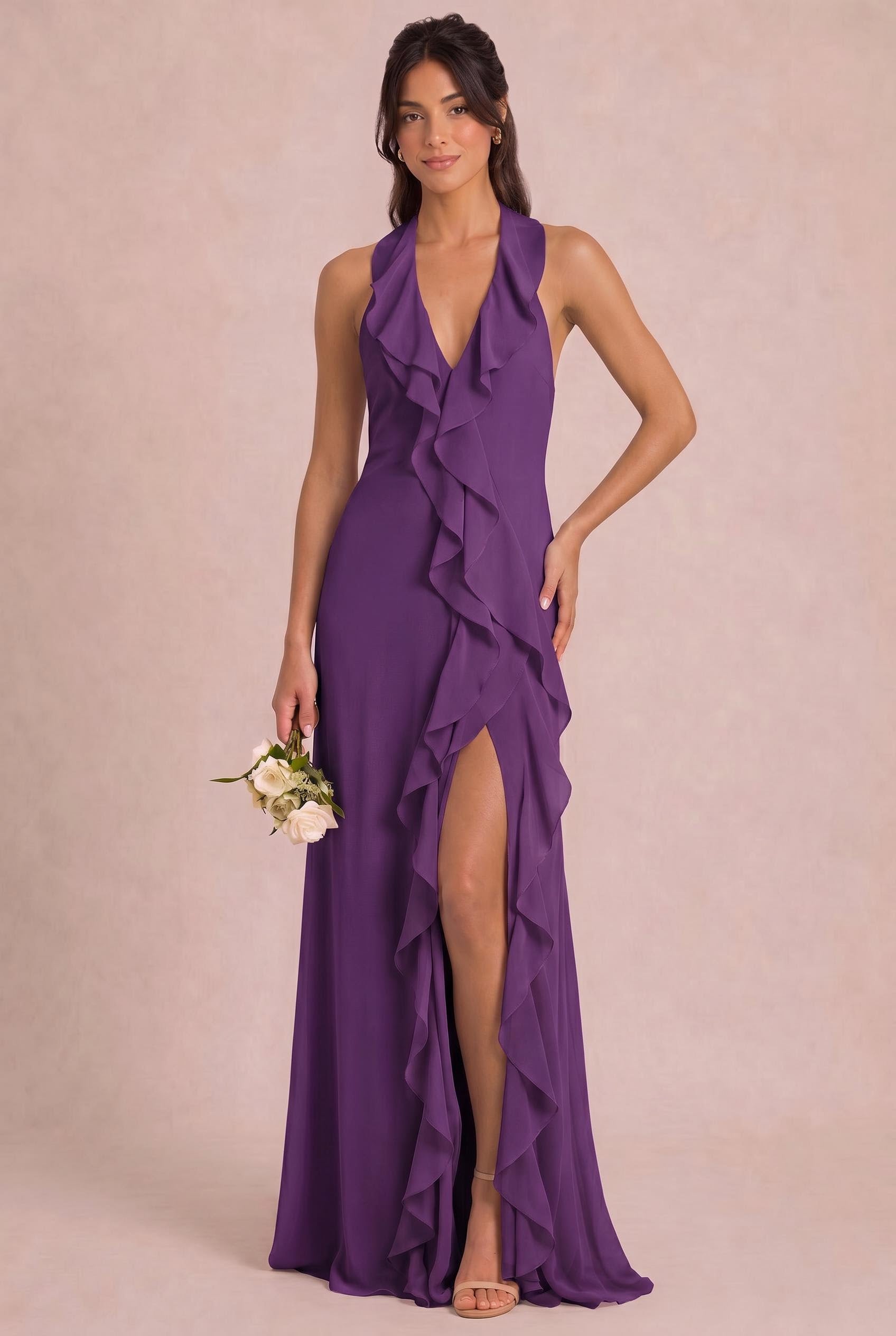 Halter Ruffle Bridesmaid Dress