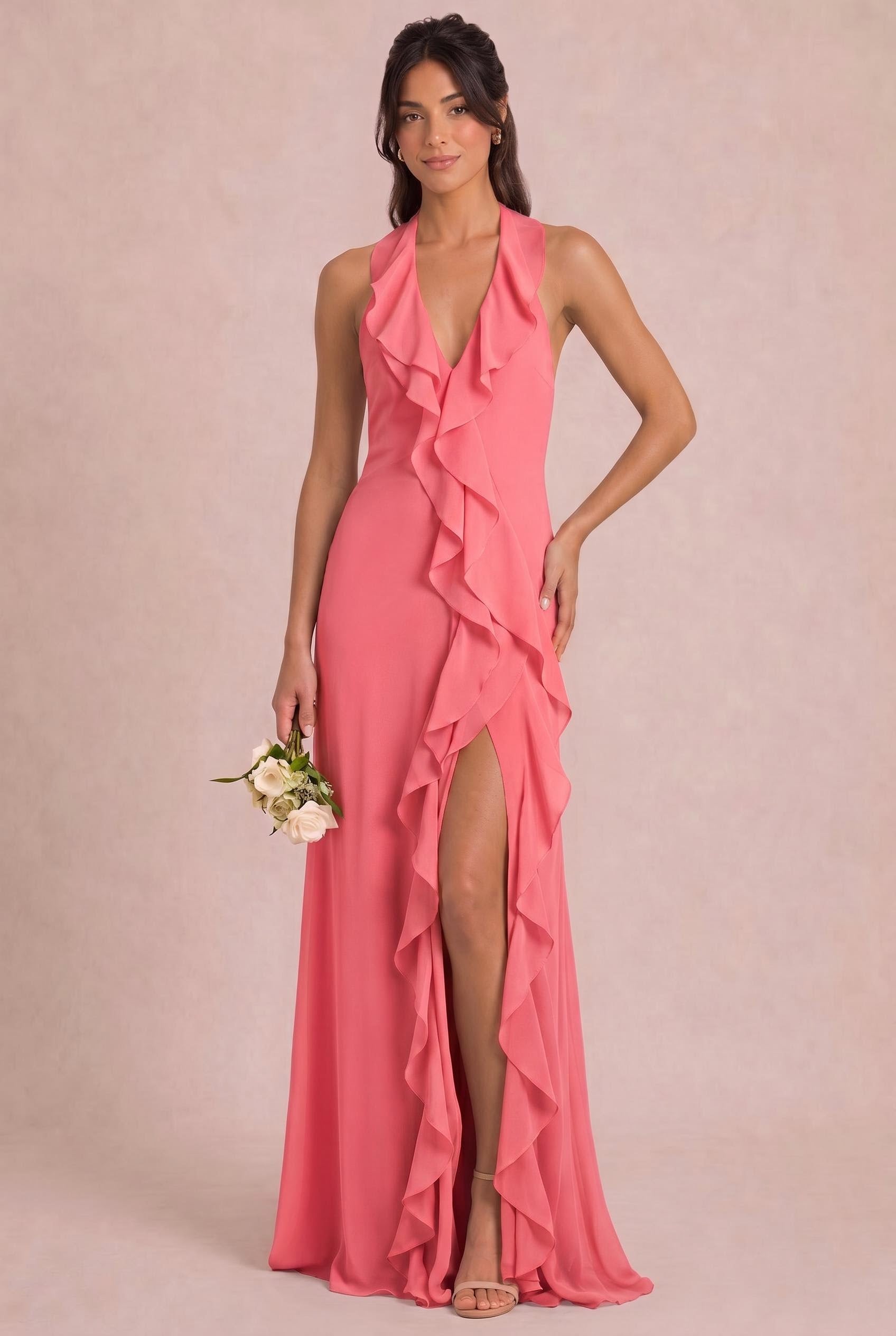 Halter Ruffle Bridesmaid Dress
