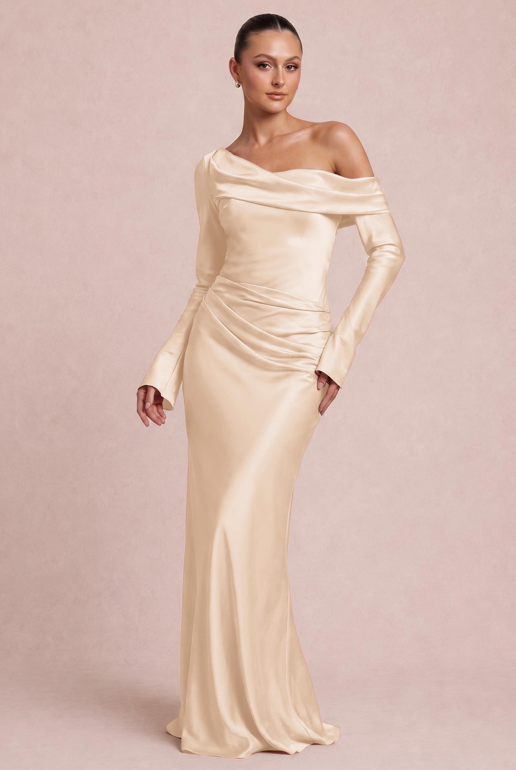 neutral formal dresses One Shoulder Satin Dress blue velvet dress