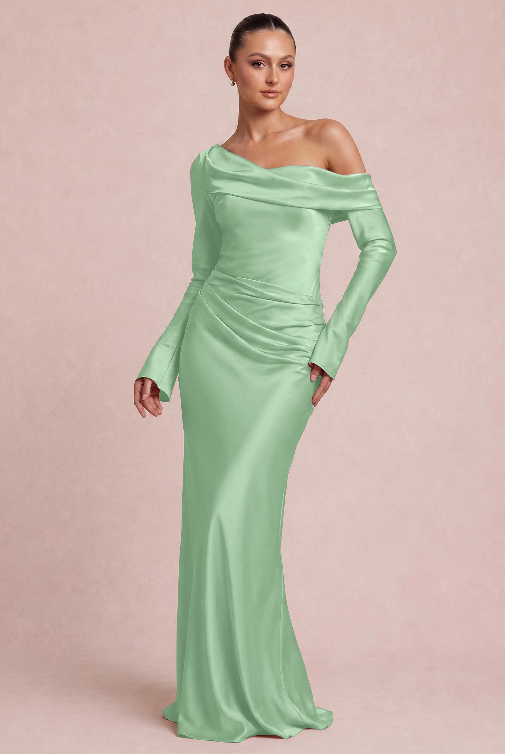 sage green bridesmaid dresses off the shoulder One Satin Formal Dress evening party or other Indo Western Engagement outfit COLOUR:ABSTRACT Size:XL-17.5 34/35