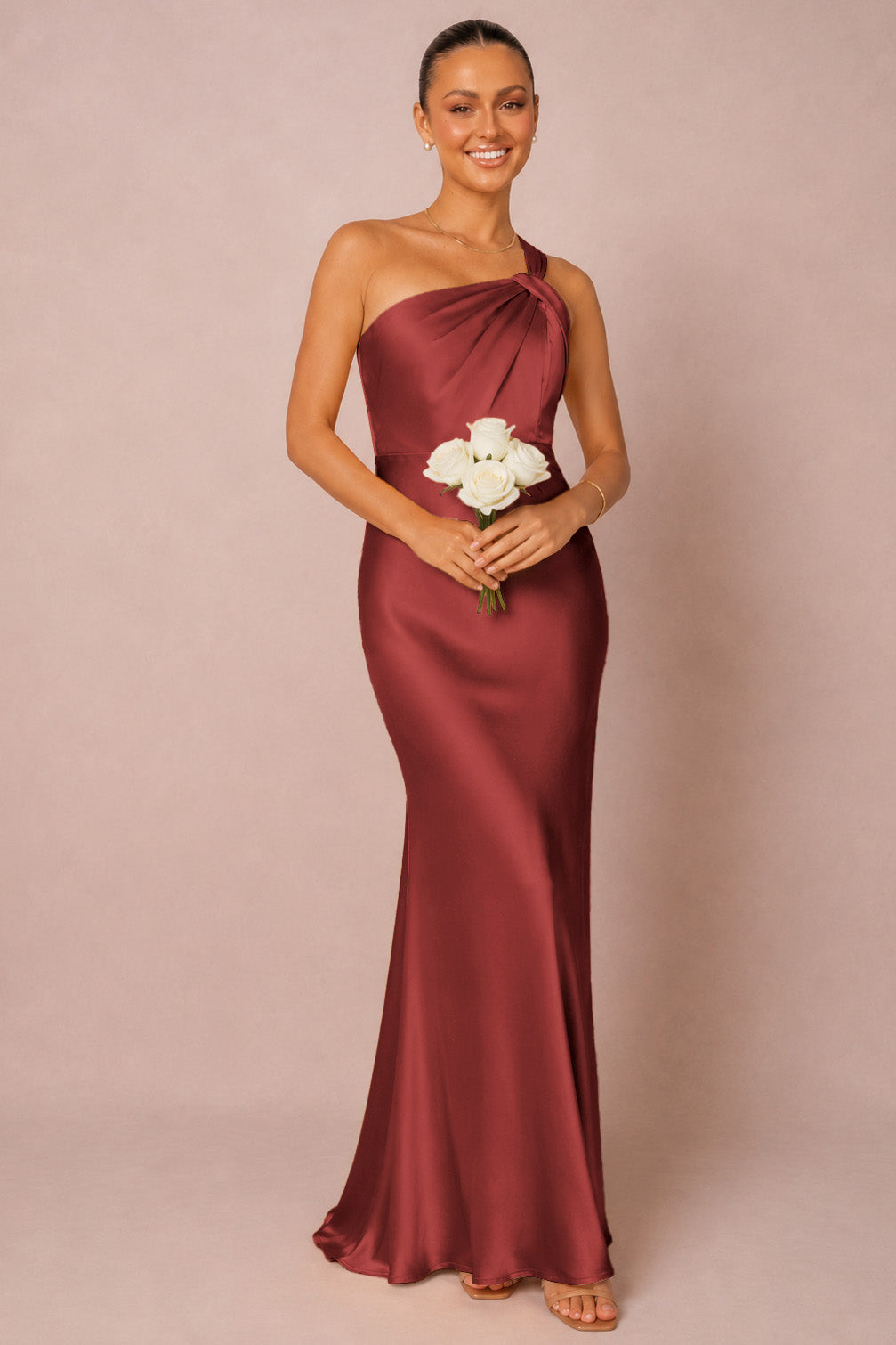 One Shoulder Satin Bridesmaid Dress