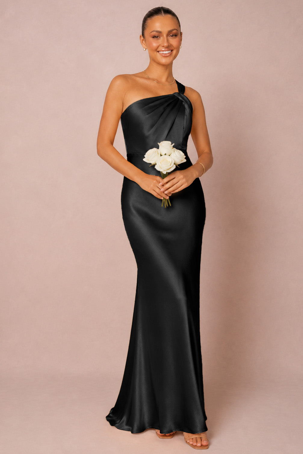 One Shoulder Satin Bridesmaid Dress