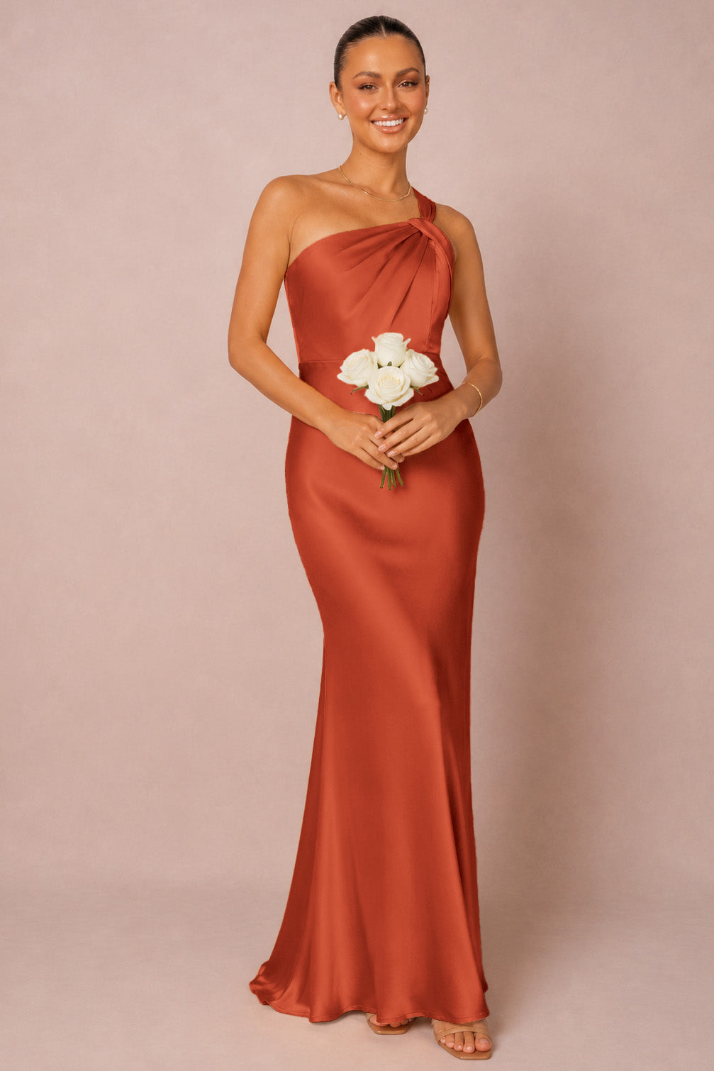 One Shoulder Satin Bridesmaid Dress