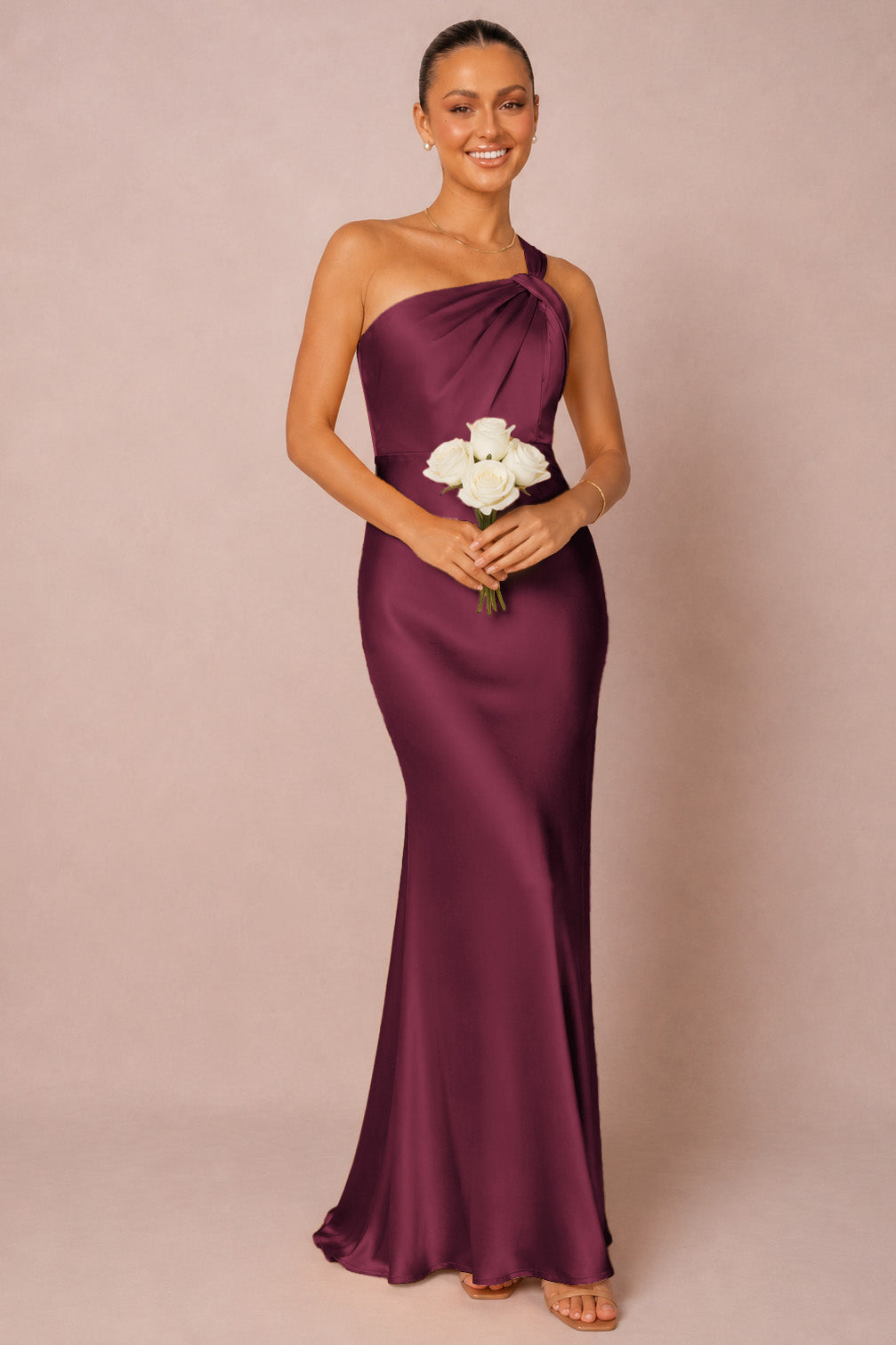 One Shoulder Satin Bridesmaid Dress