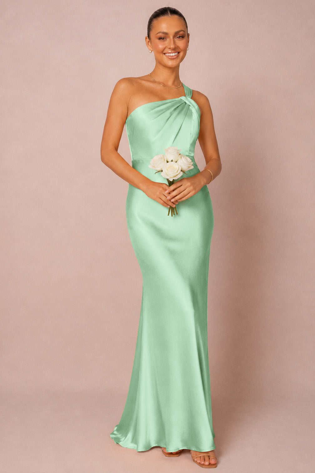 One Shoulder Satin Bridesmaid Dress