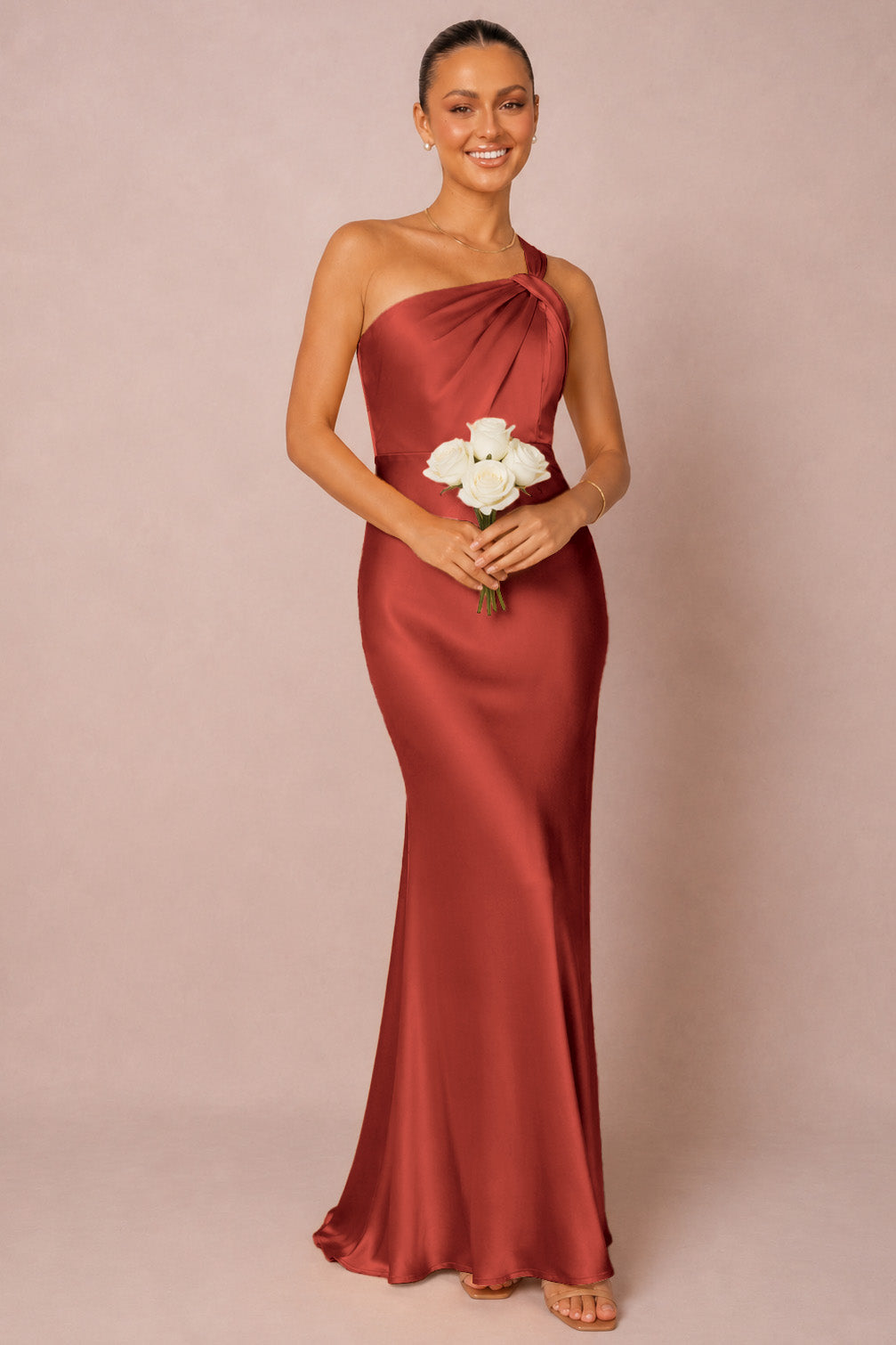 One Shoulder Satin Bridesmaid Dress