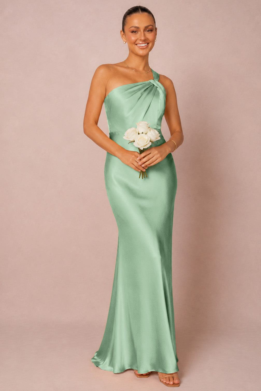 One Shoulder Satin Bridesmaid Dress
