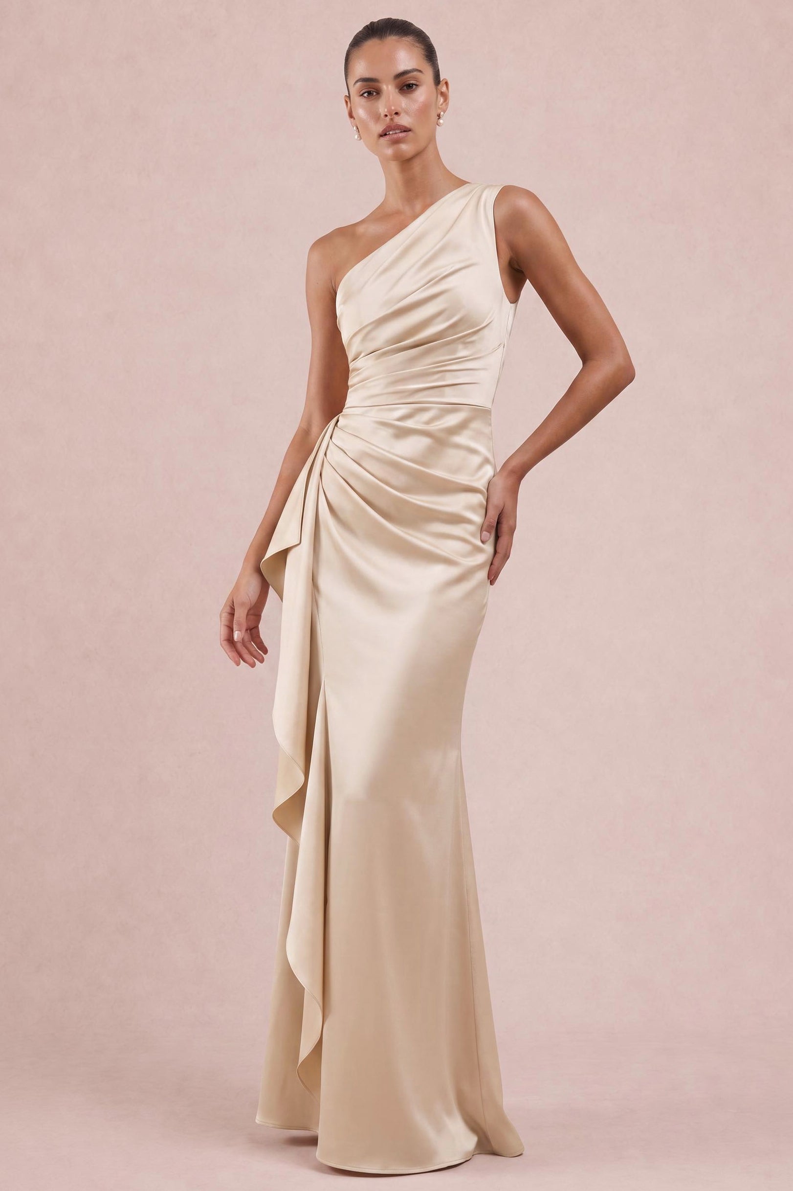 One Shoulder Matte Satin Bridesmaid Dress