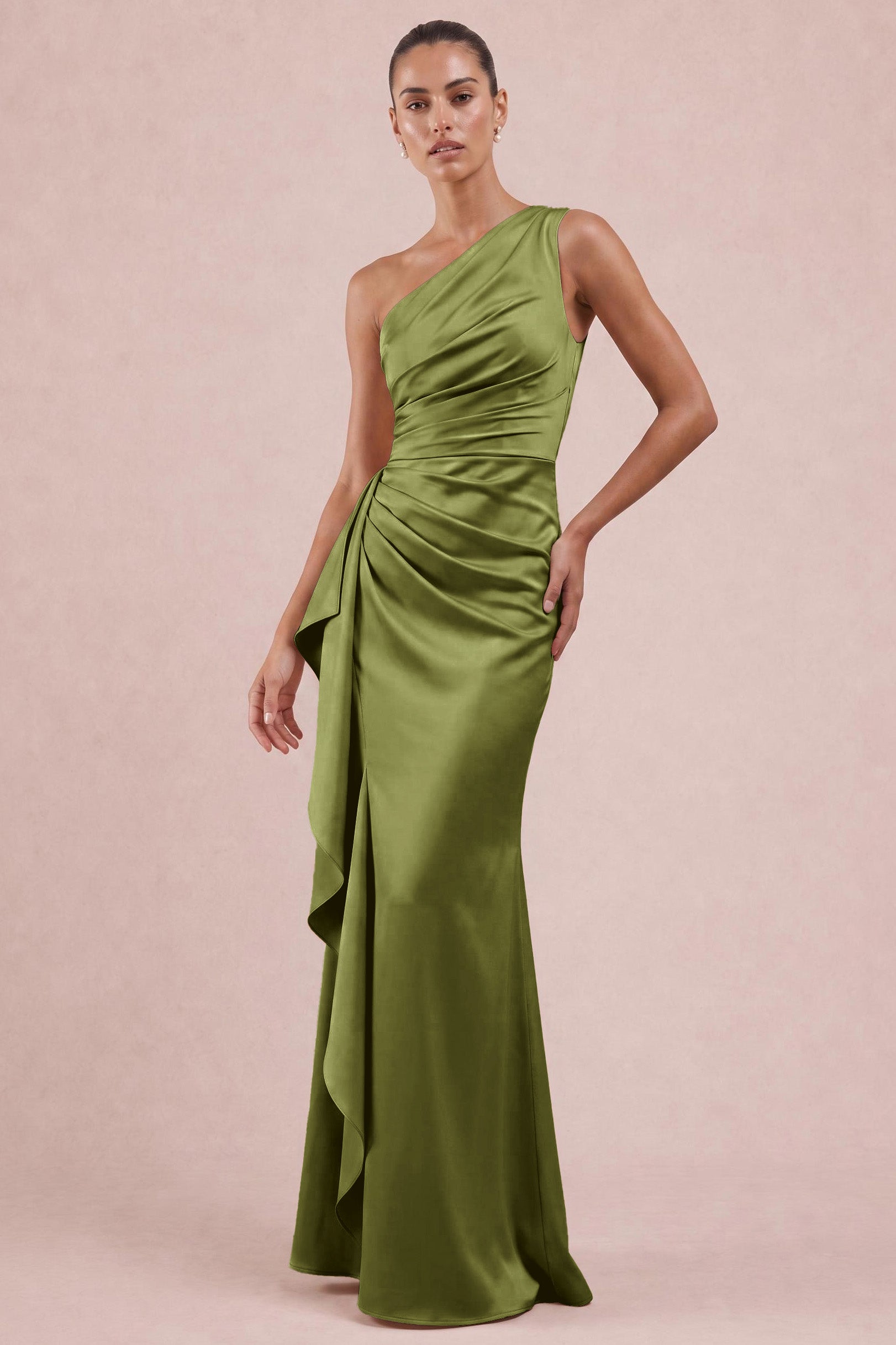 One Shoulder Matte Satin Bridesmaid Dress