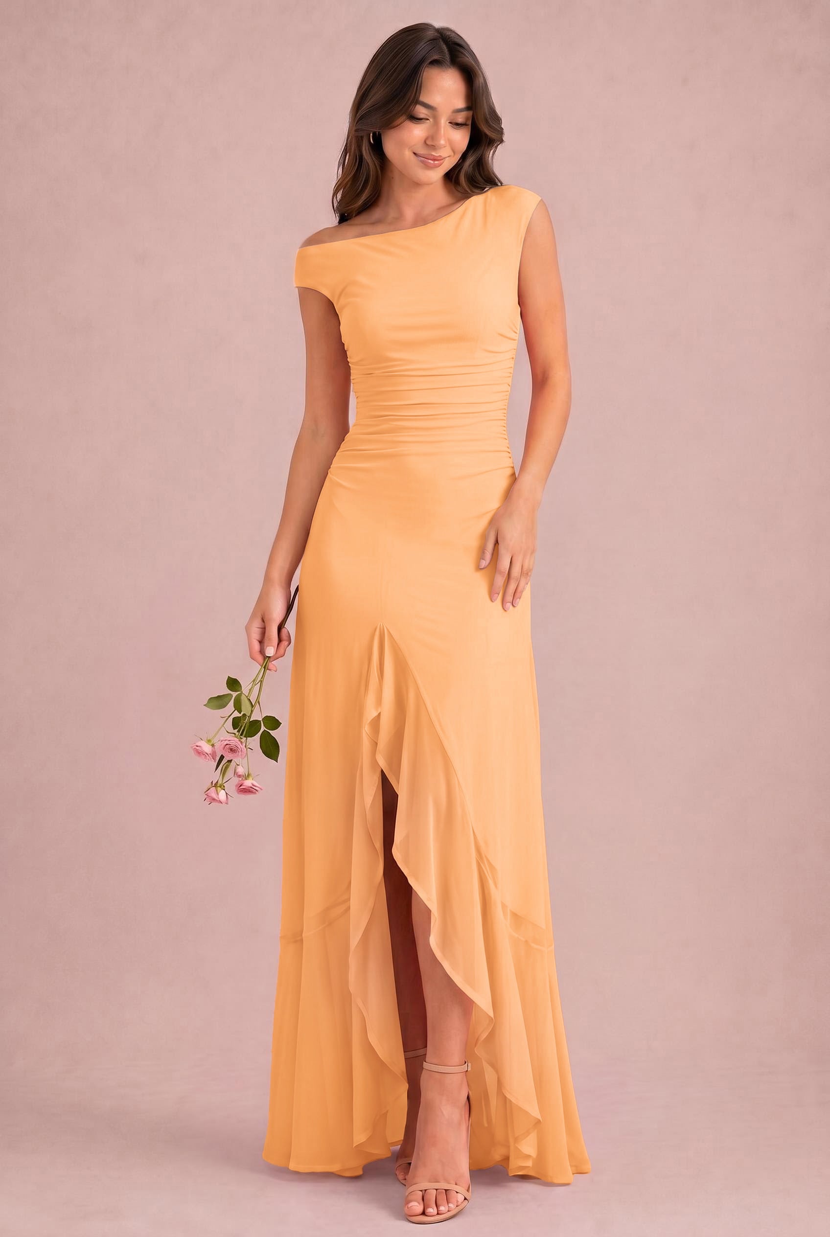 One Shoulder Ruched Bridesmaid Dress