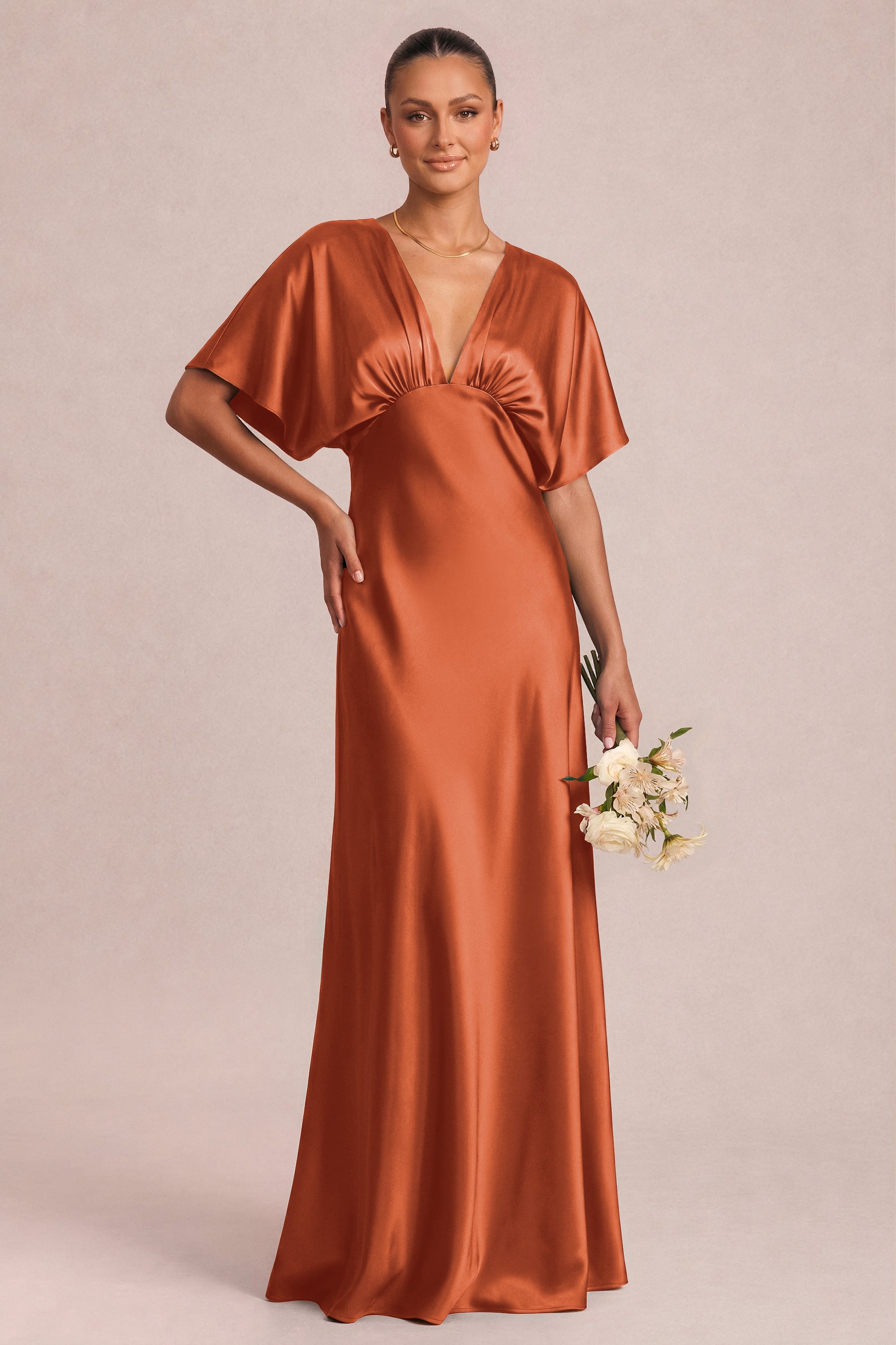 Shiny Satin V-Neck Maxi Dress