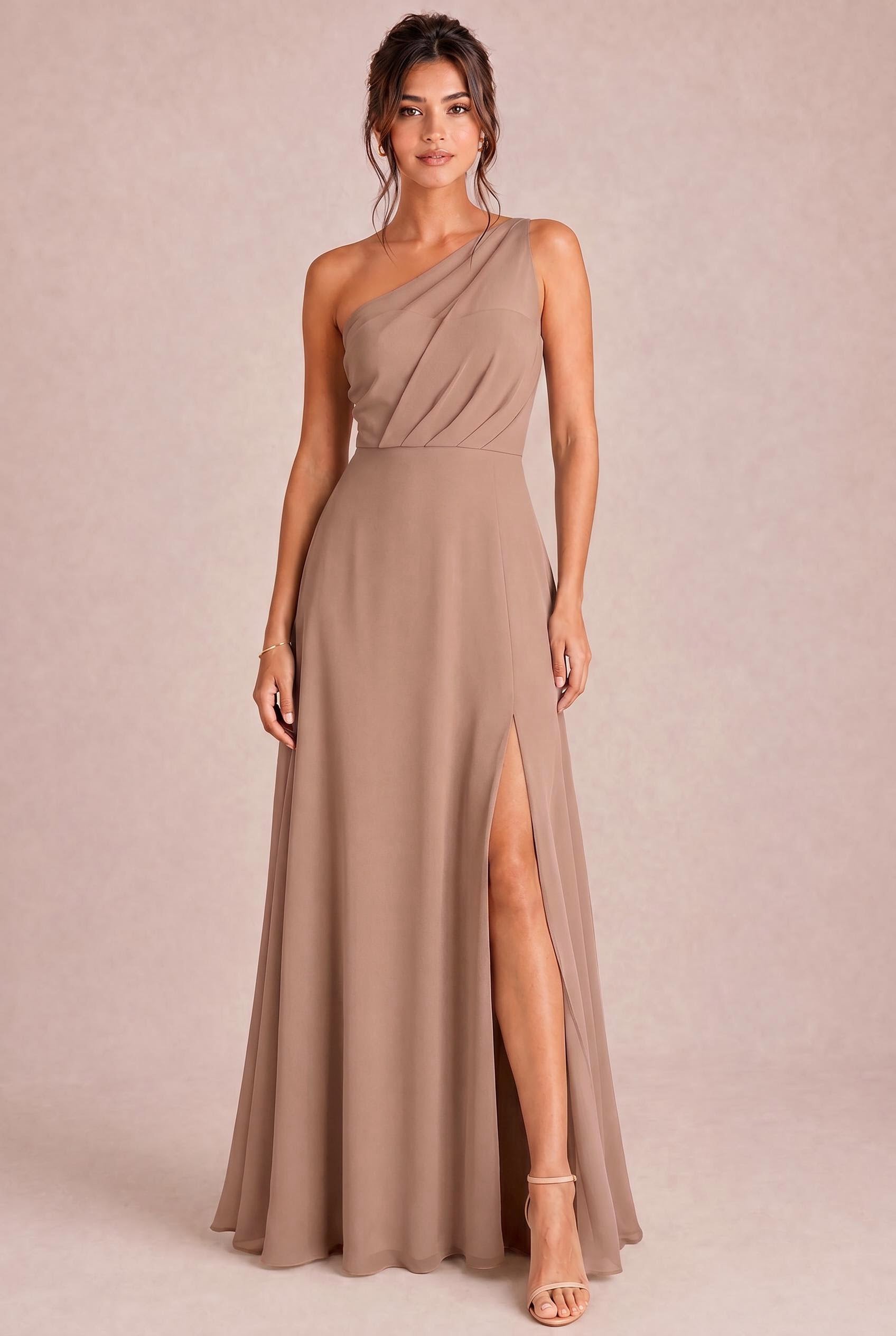 mocha bridesmaid dresses KissProm Sweetheart Ruffled A-Line Chiffon Dress in Espresso, Espresso / Custom Size( Free ) Order fabric swatches to explore the fabric and texture in person Stunning Mocha Matte Satin Bridesmaid