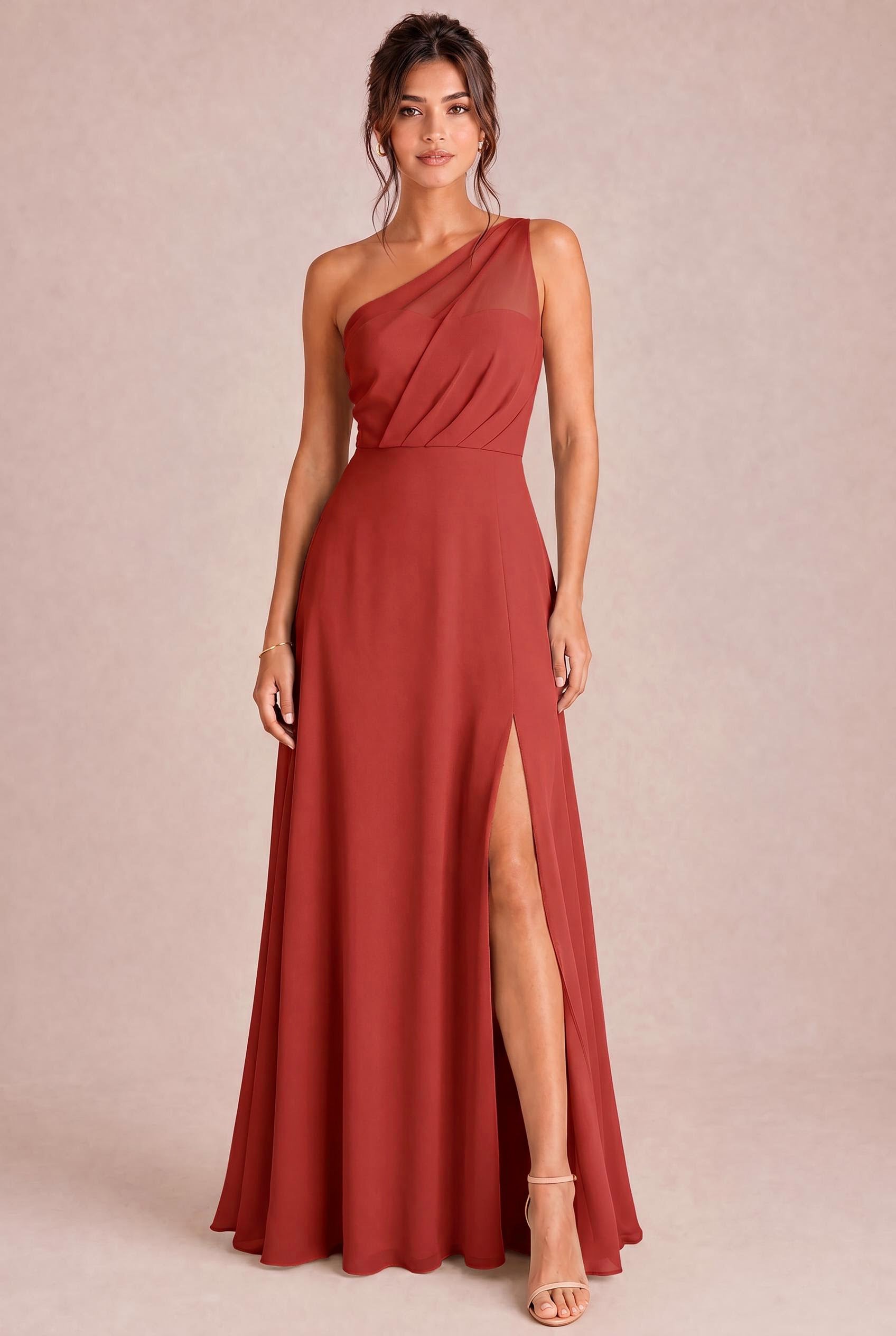 One Shoulder Chiffon Bridesmaid Dress