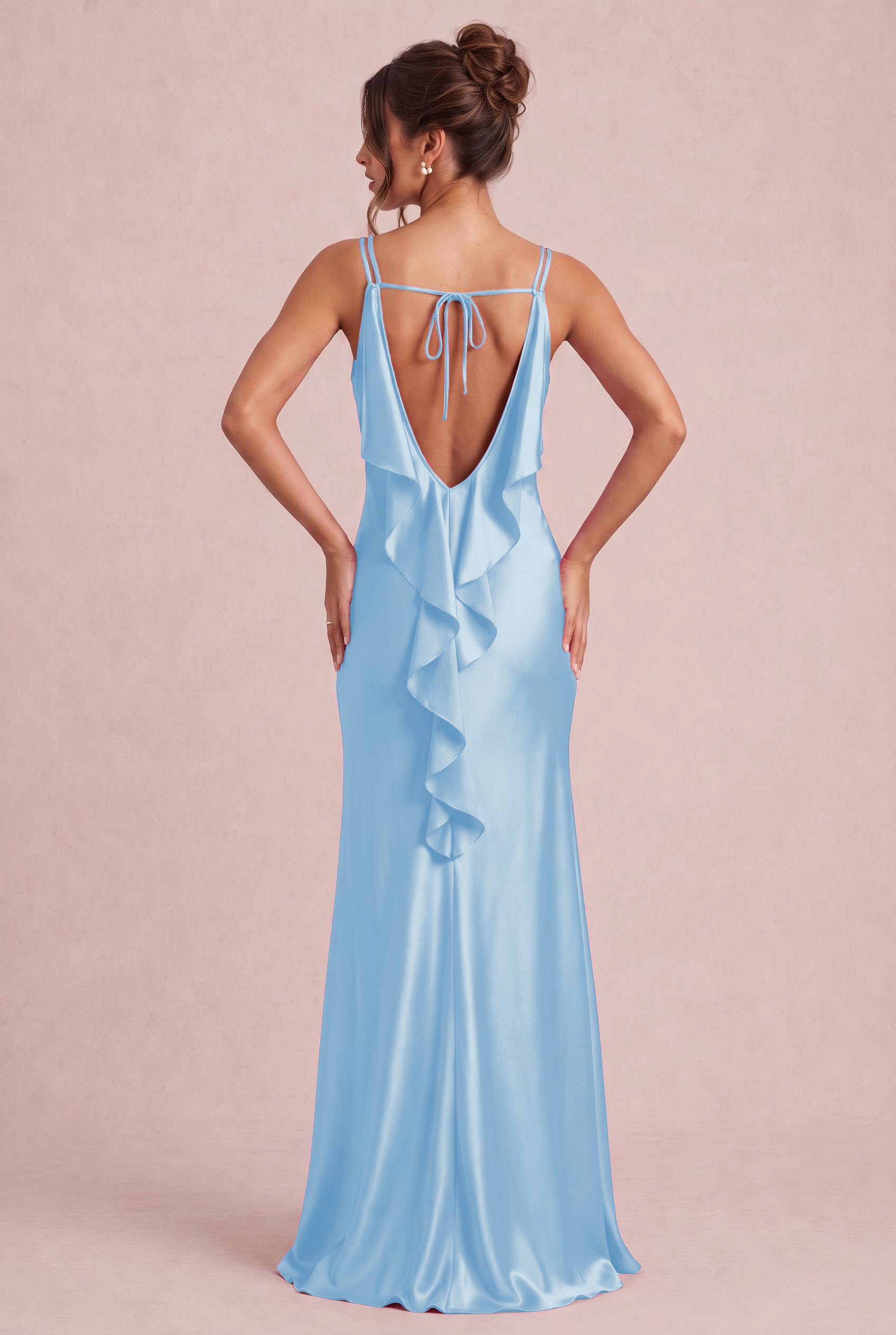 cornflower blue formal dress Satin Ruffle Dresses Corset