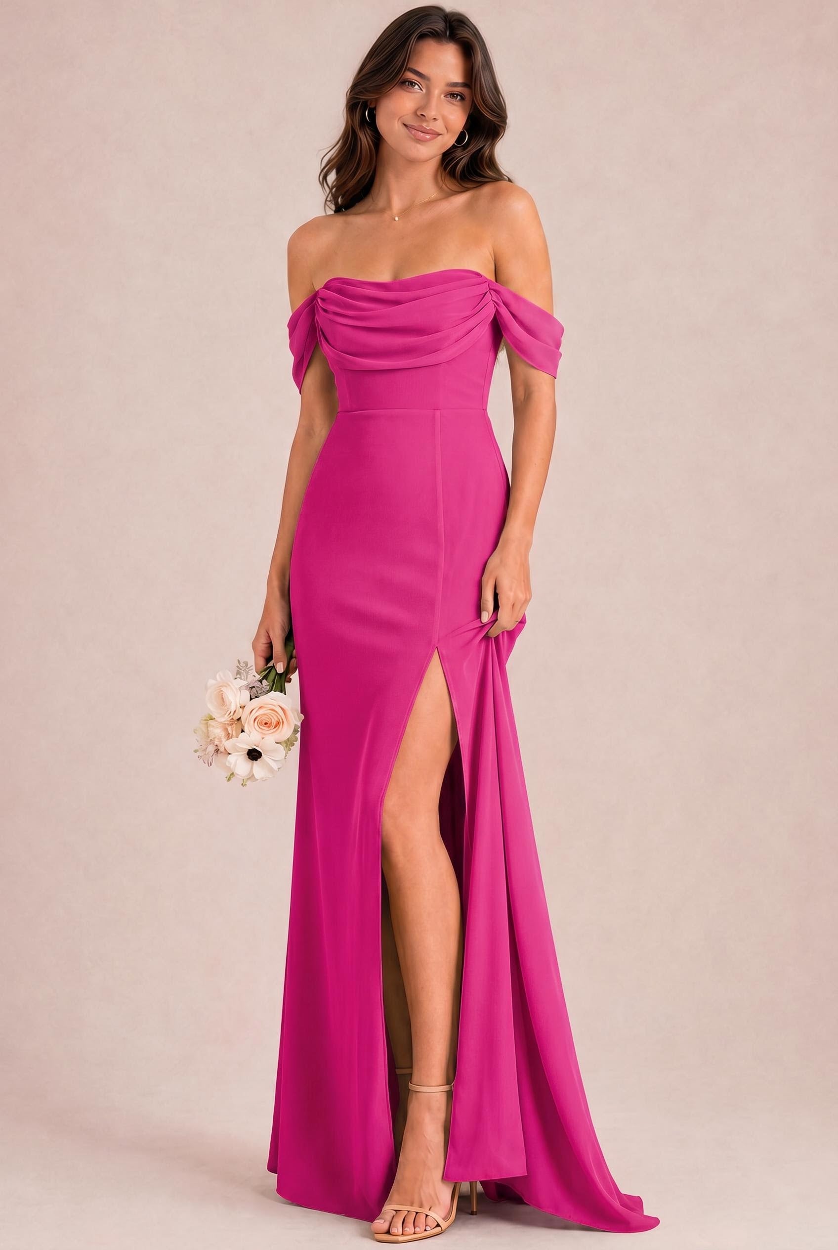 Off-the-Shoulder Chiffon Bridesmaid Dress