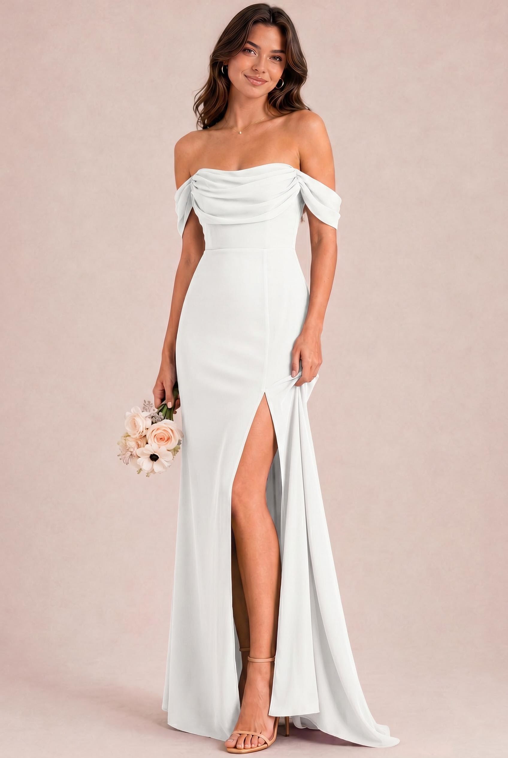 Off-the-Shoulder Chiffon Bridesmaid Dress