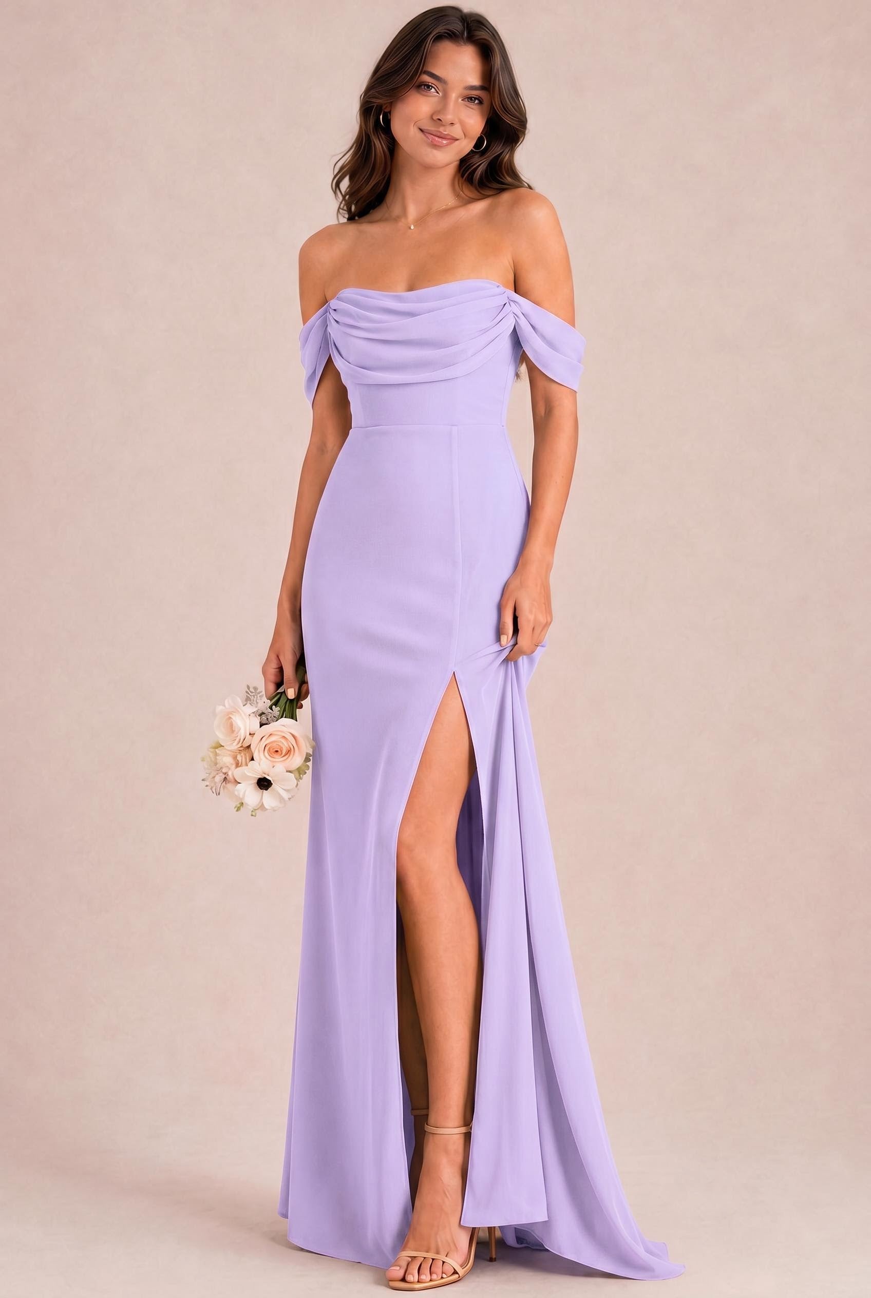 Off-the-Shoulder Chiffon Bridesmaid Dress